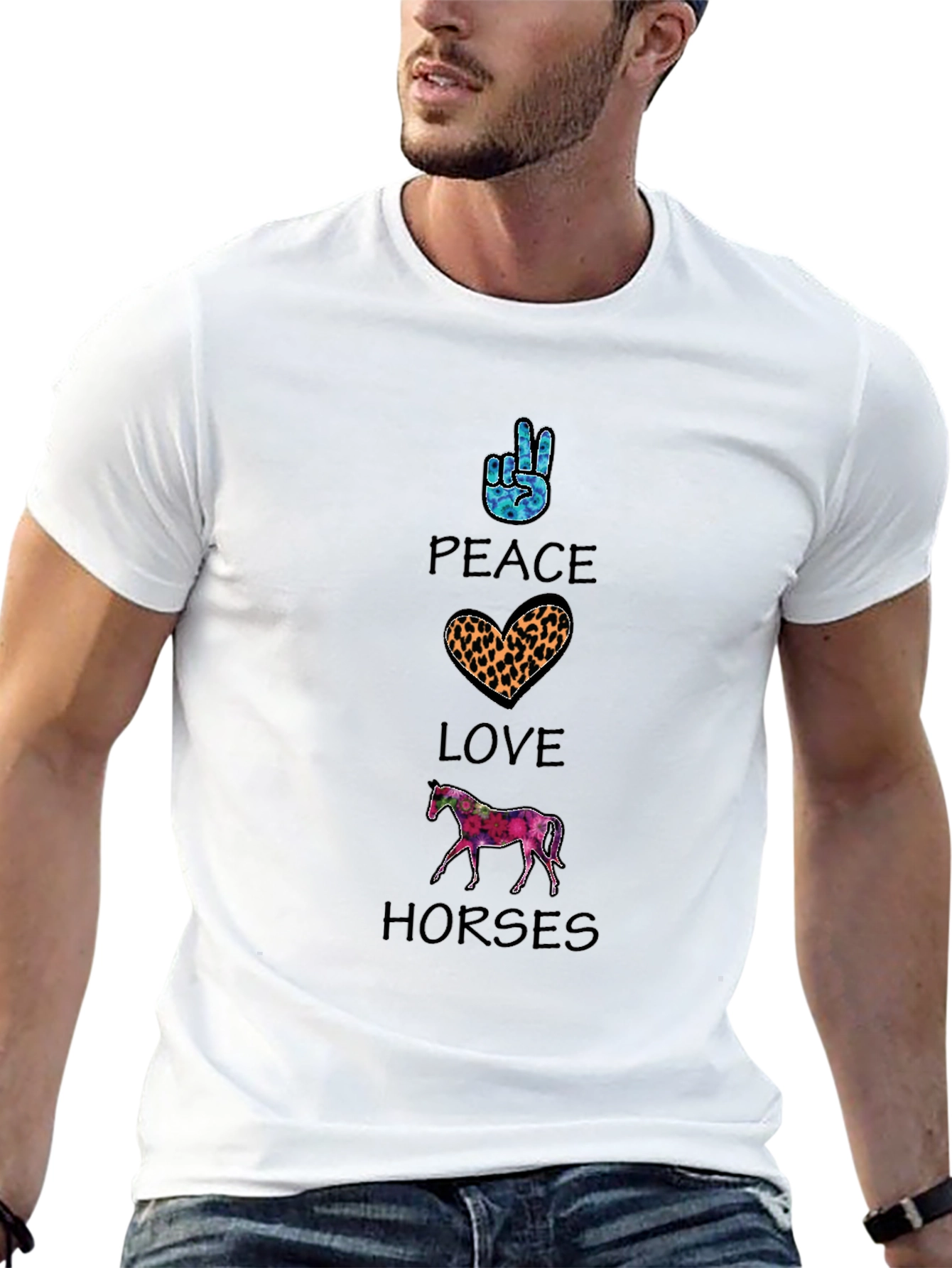 Camiseta Hombre Paz Amor Caballos Estampada