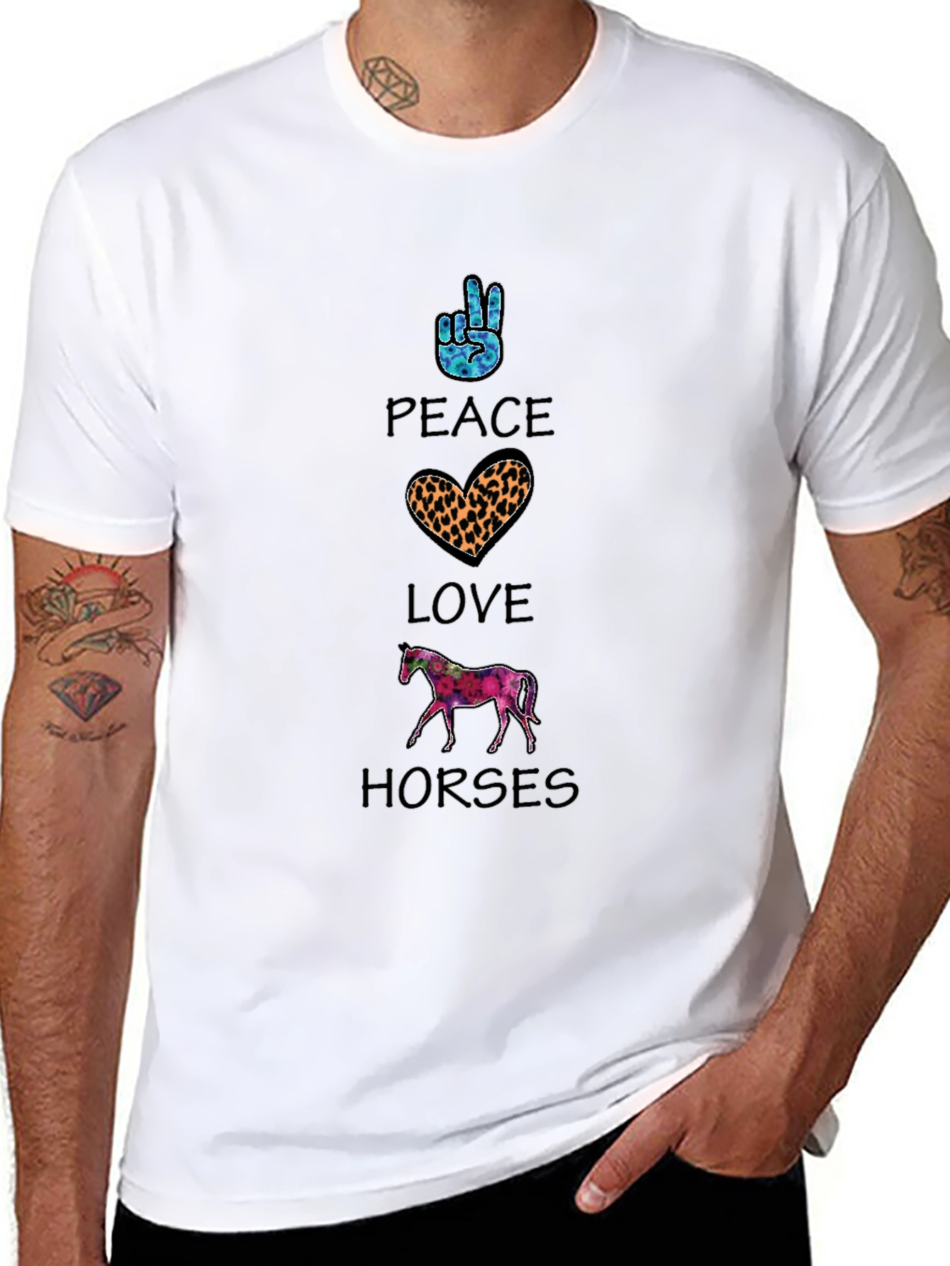 Camiseta Hombre Paz Amor Caballos Estampada