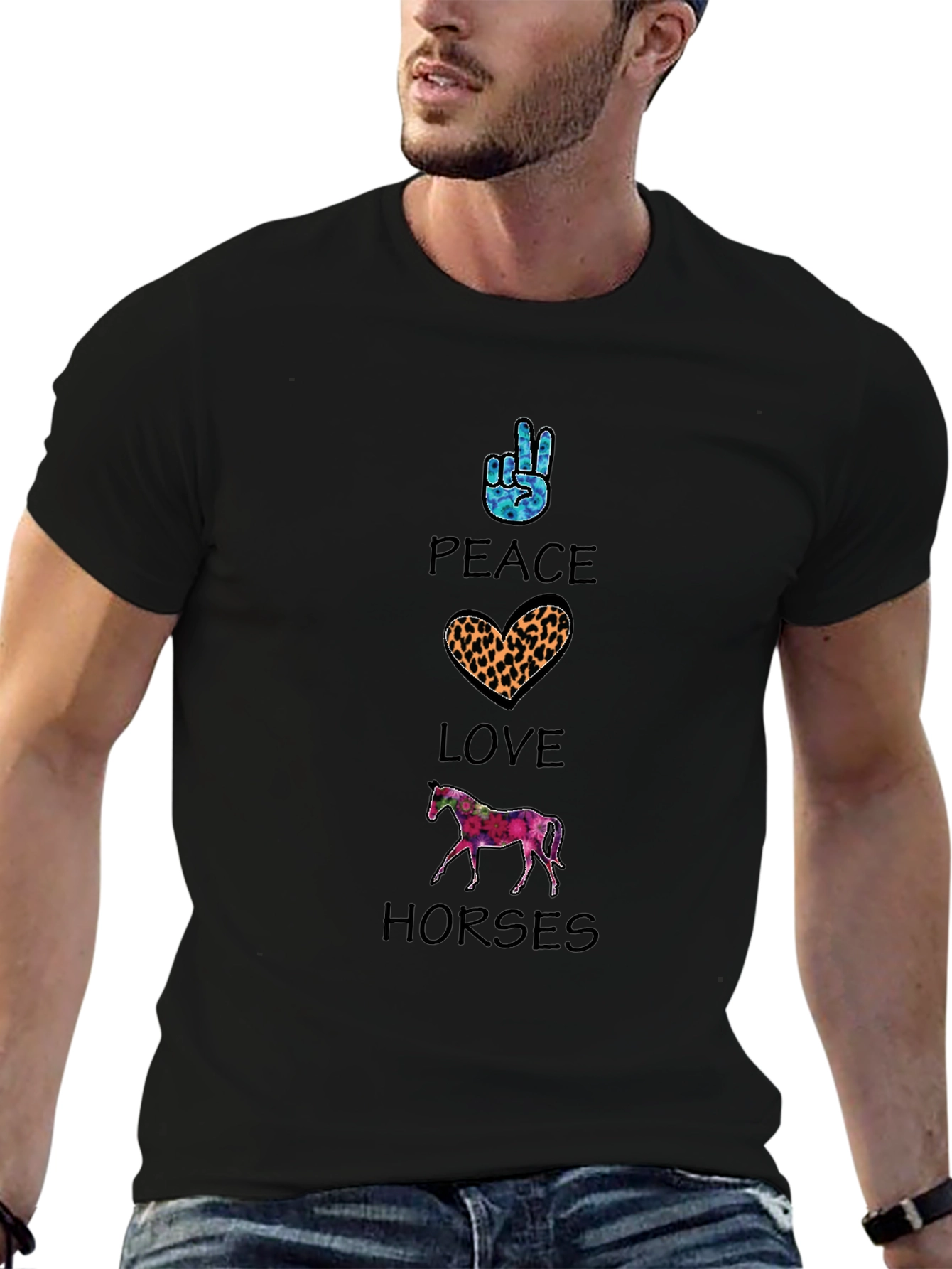 Camiseta Hombre Paz Amor Caballos Estampada