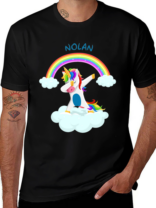 Camiseta Negra Unicornio Arcoíris Personalizada con Nombre