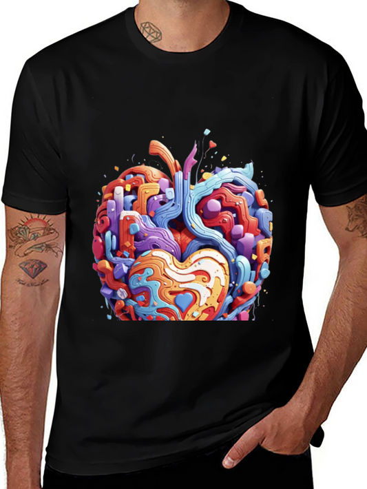Camiseta Negra con Diseño Abstracto de Corazón