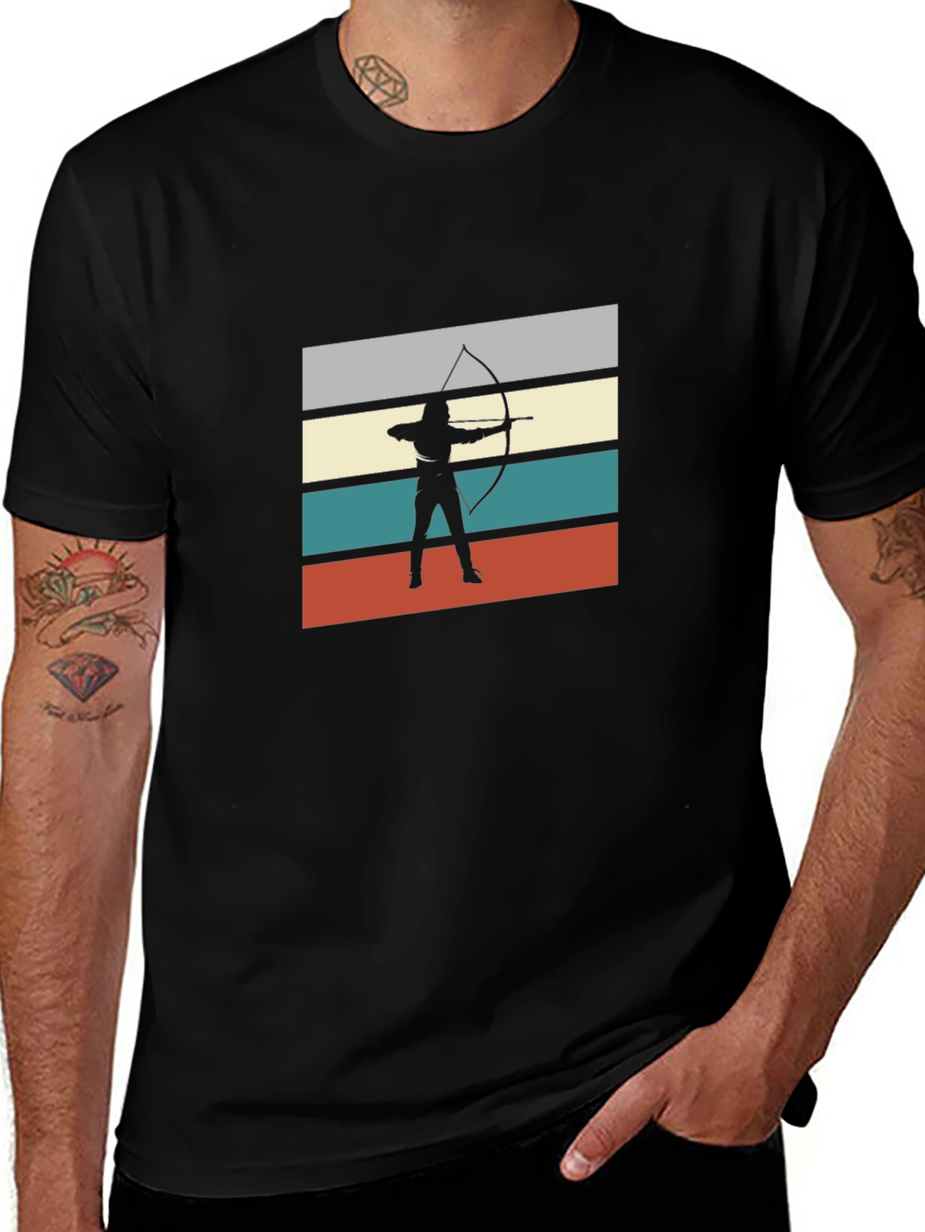 Camiseta Negra Arquero Retro para Hombre