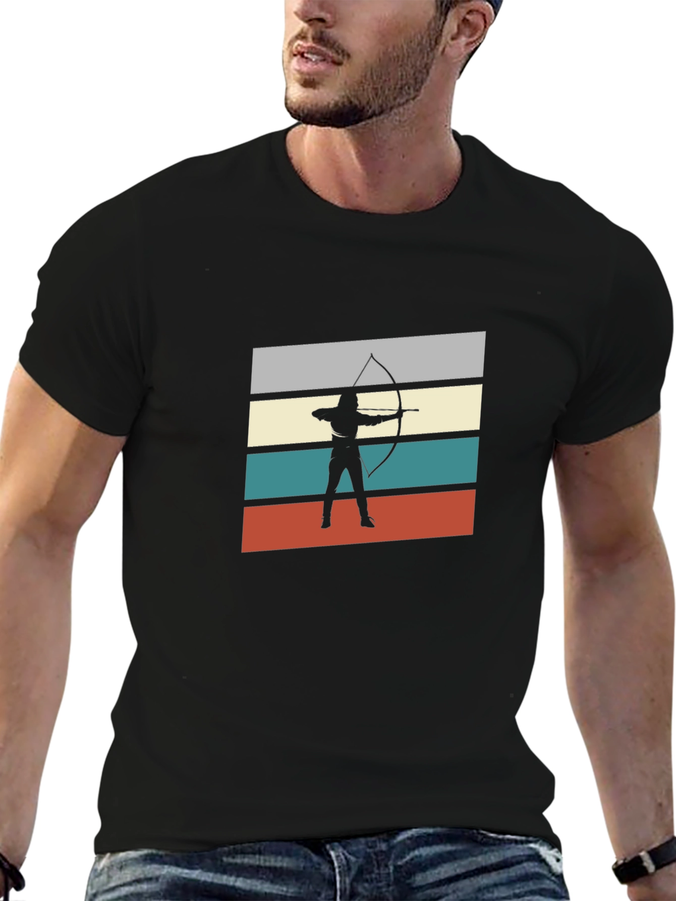 Camiseta Negra Arquero Retro para Hombre