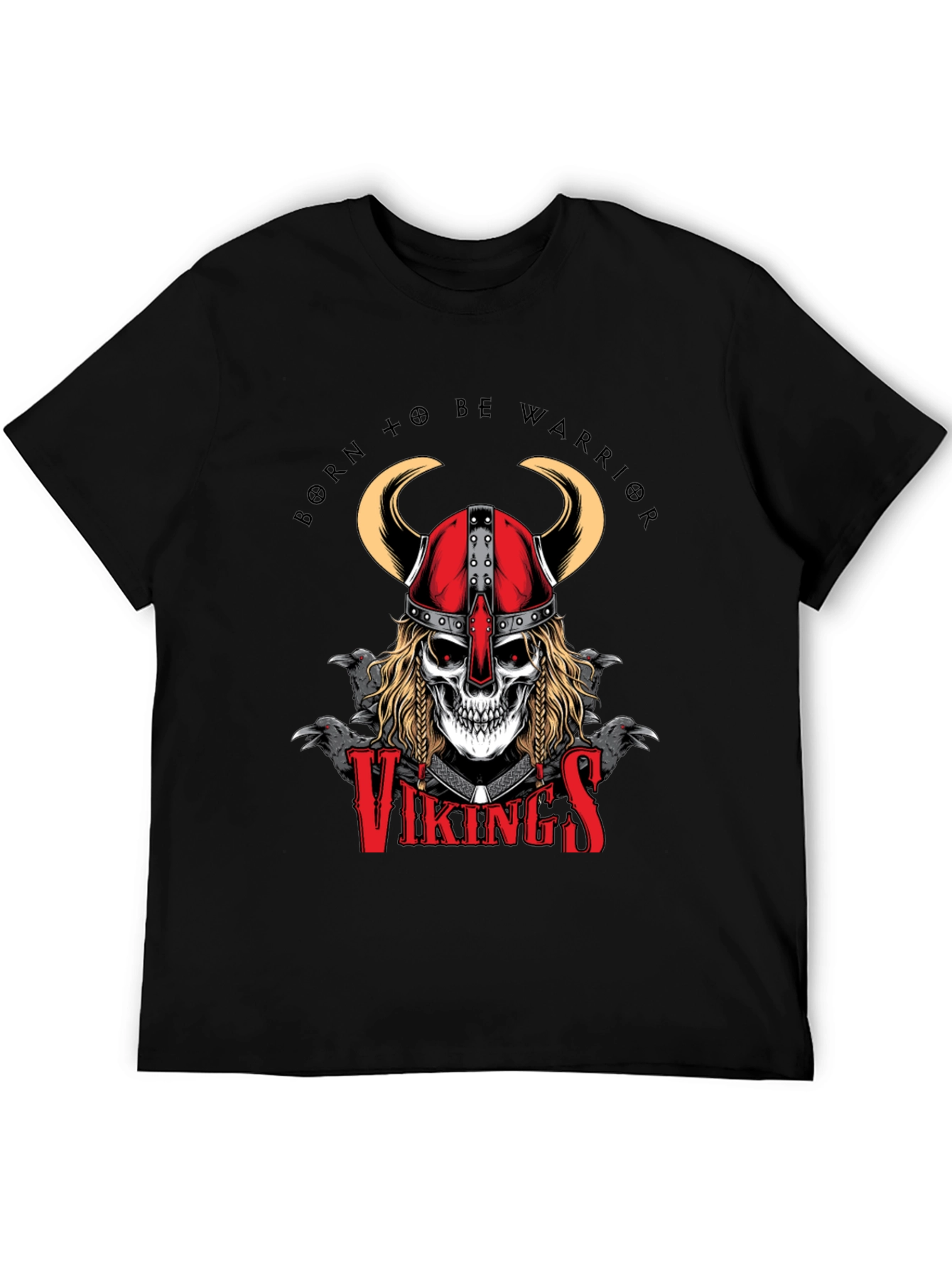 Camiseta Negra Vikingos Cráneo Guerrero