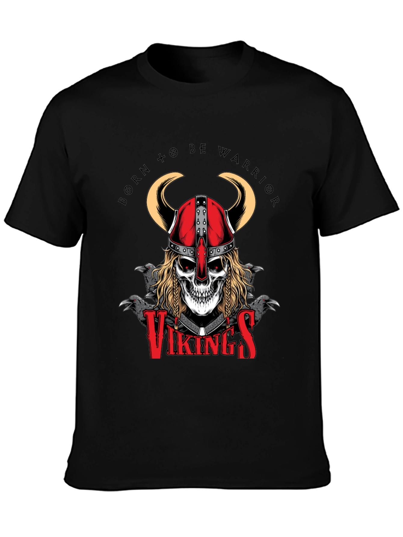 Camiseta Negra Vikingos Cráneo Guerrero
