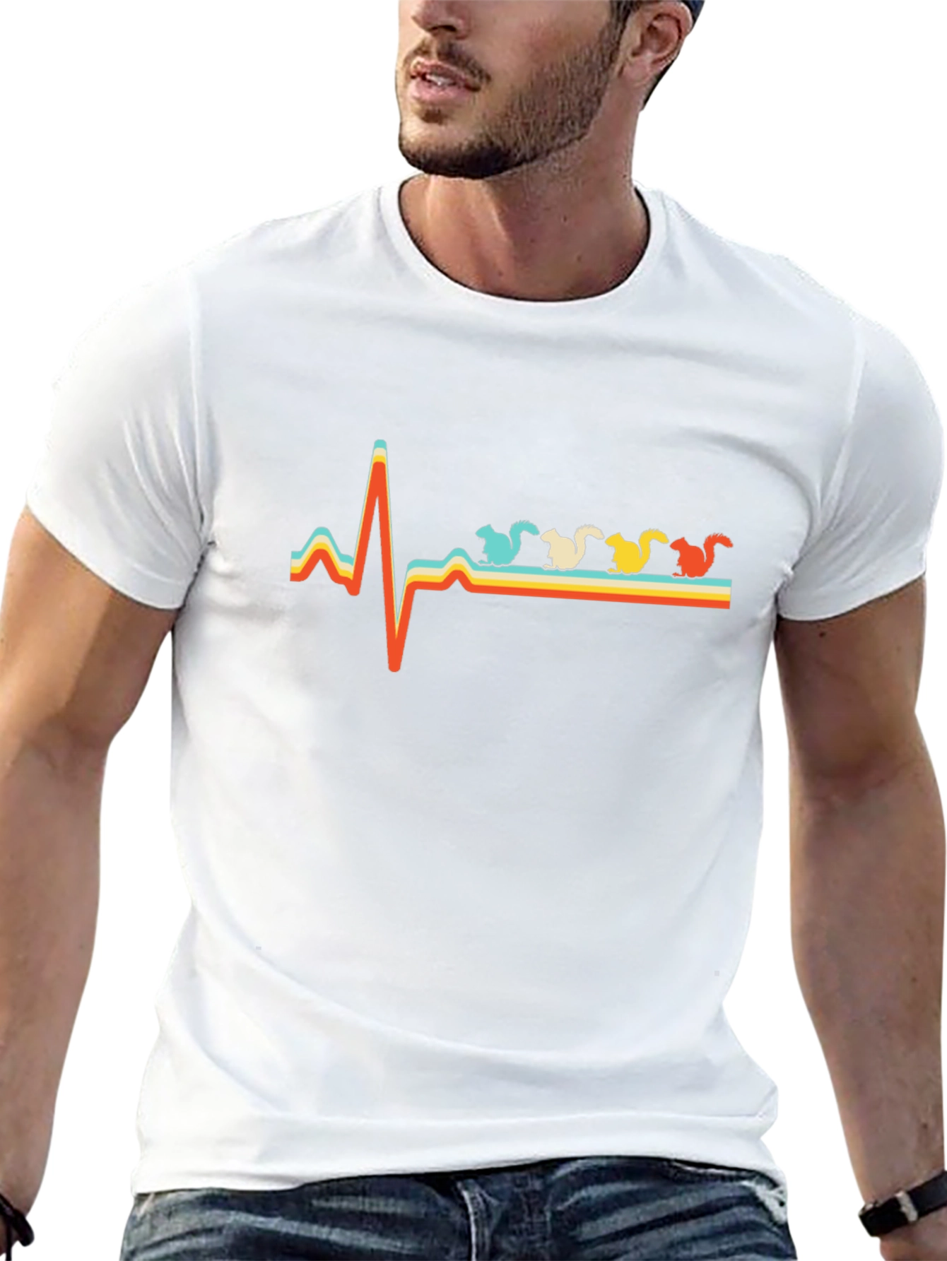 Camiseta Negra Retro con Diseño de Latido de Ardillas