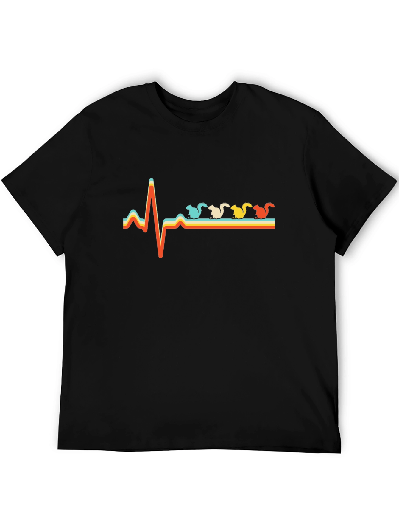 Camiseta Negra Retro con Diseño de Latido de Ardillas