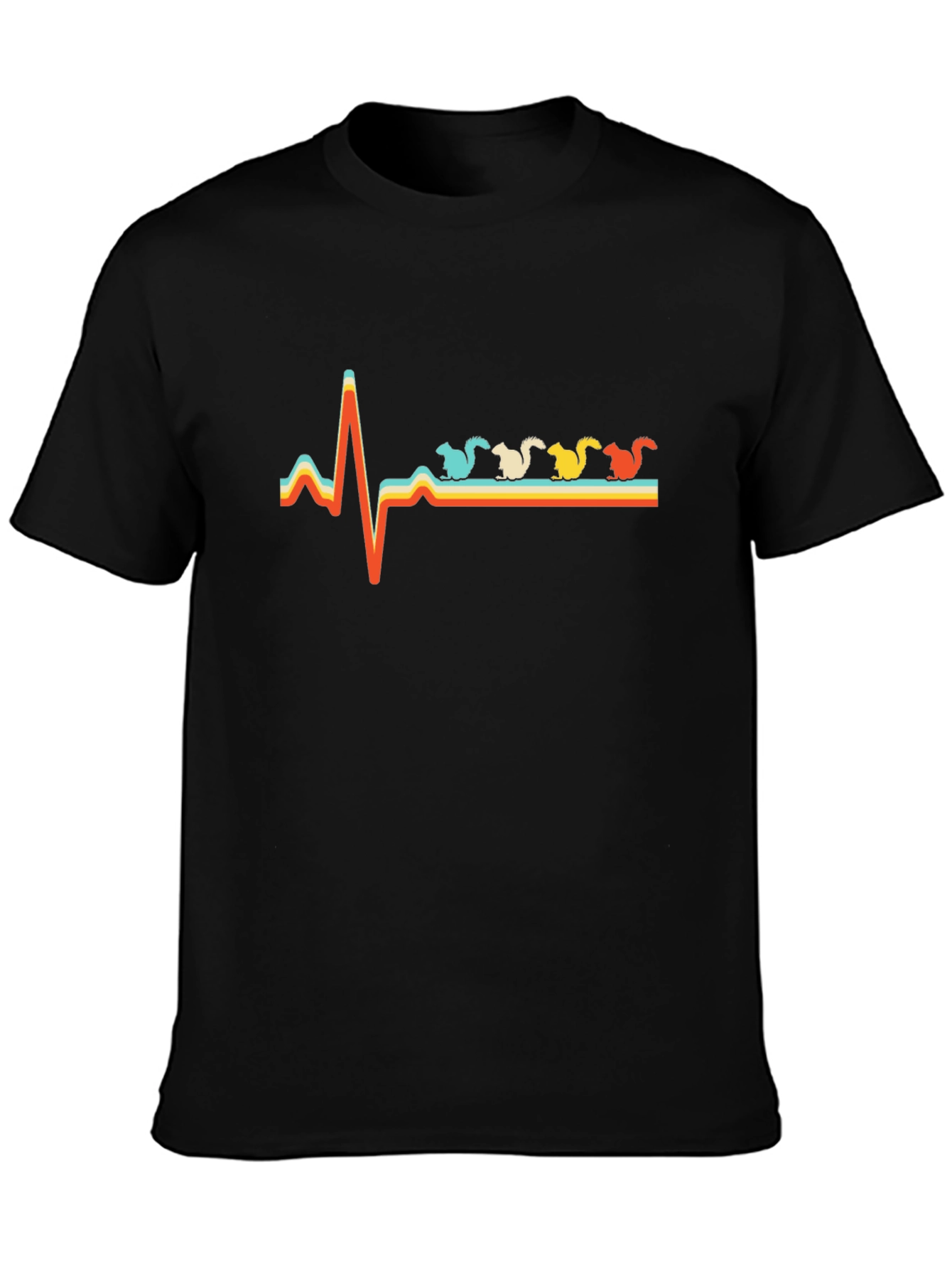 Camiseta Negra Retro con Diseño de Latido de Ardillas