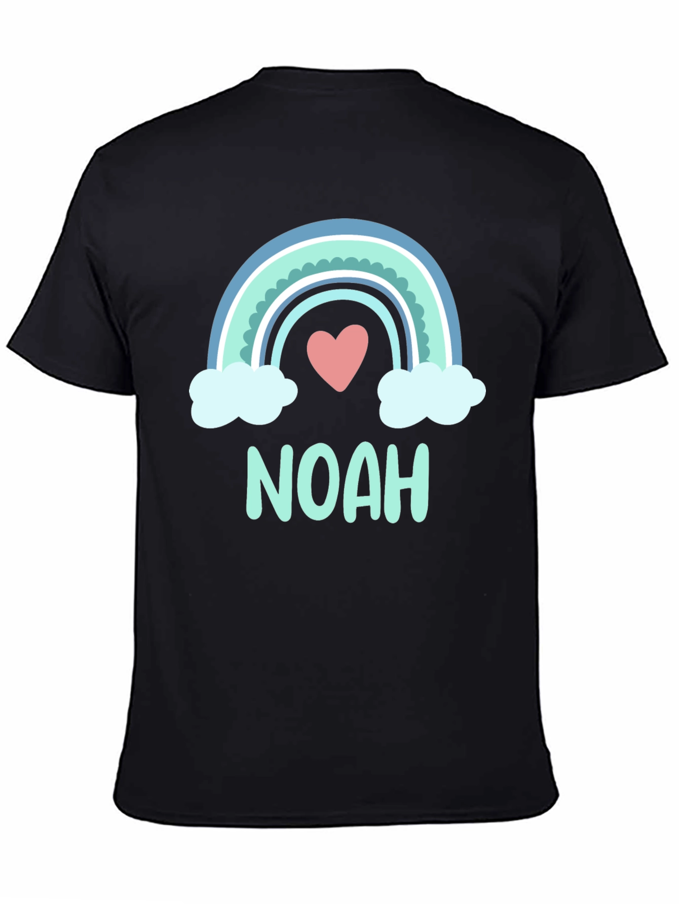 Camiseta Negra con Arco Iris y Nombre Noah