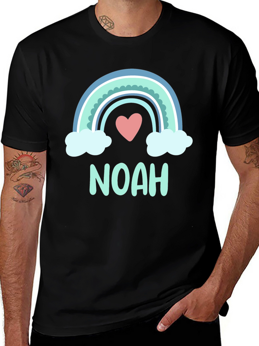 Camiseta Negra con Arco Iris y Nombre Noah