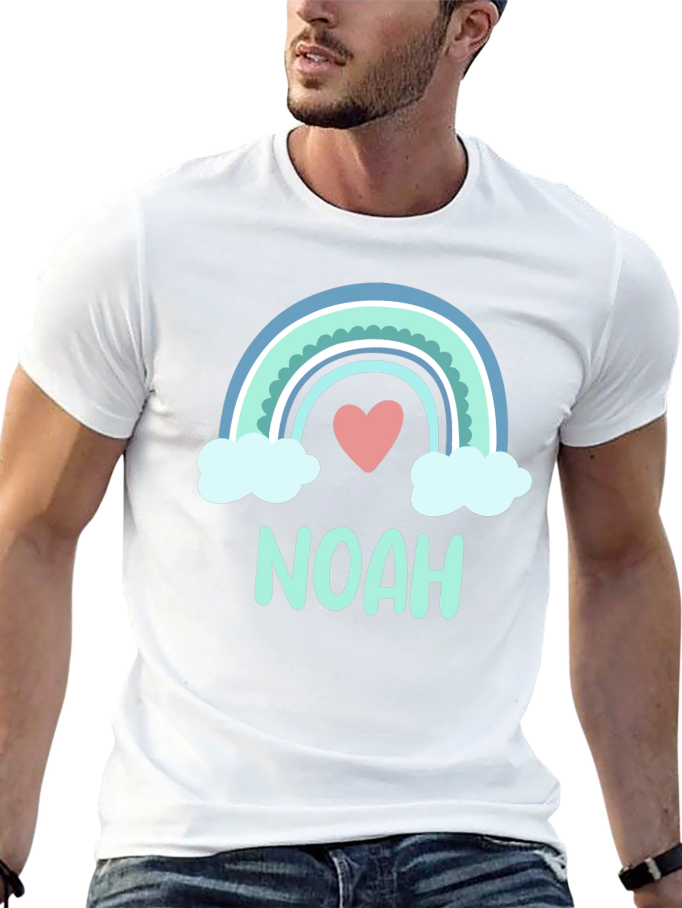 Camiseta Negra con Arco Iris y Nombre Noah