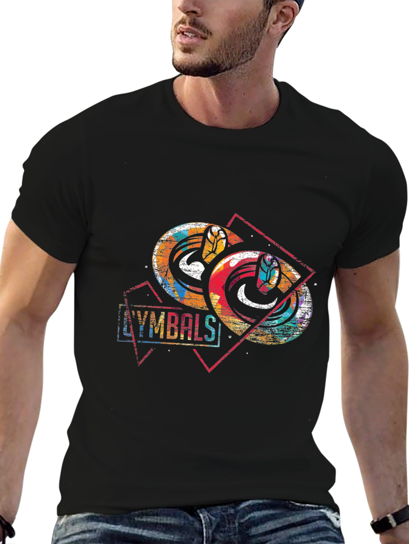 Camiseta Negra Estampada Cymbals Diseño Abstracto