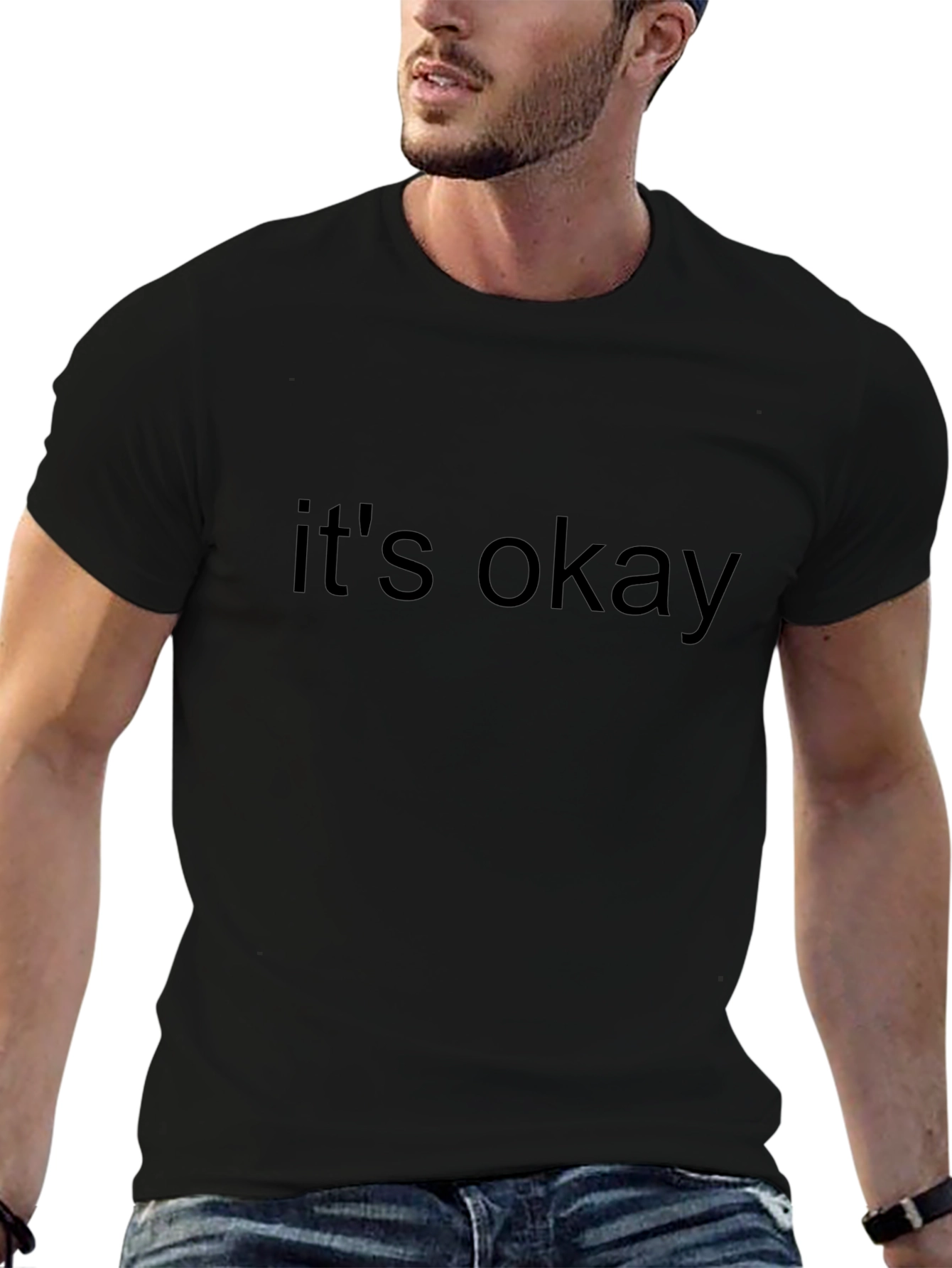 Camiseta Negra Casual con Mensaje Its Okay
