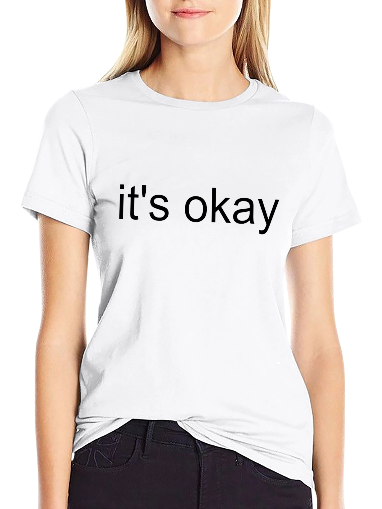 Camiseta Negra Casual con Mensaje Its Okay