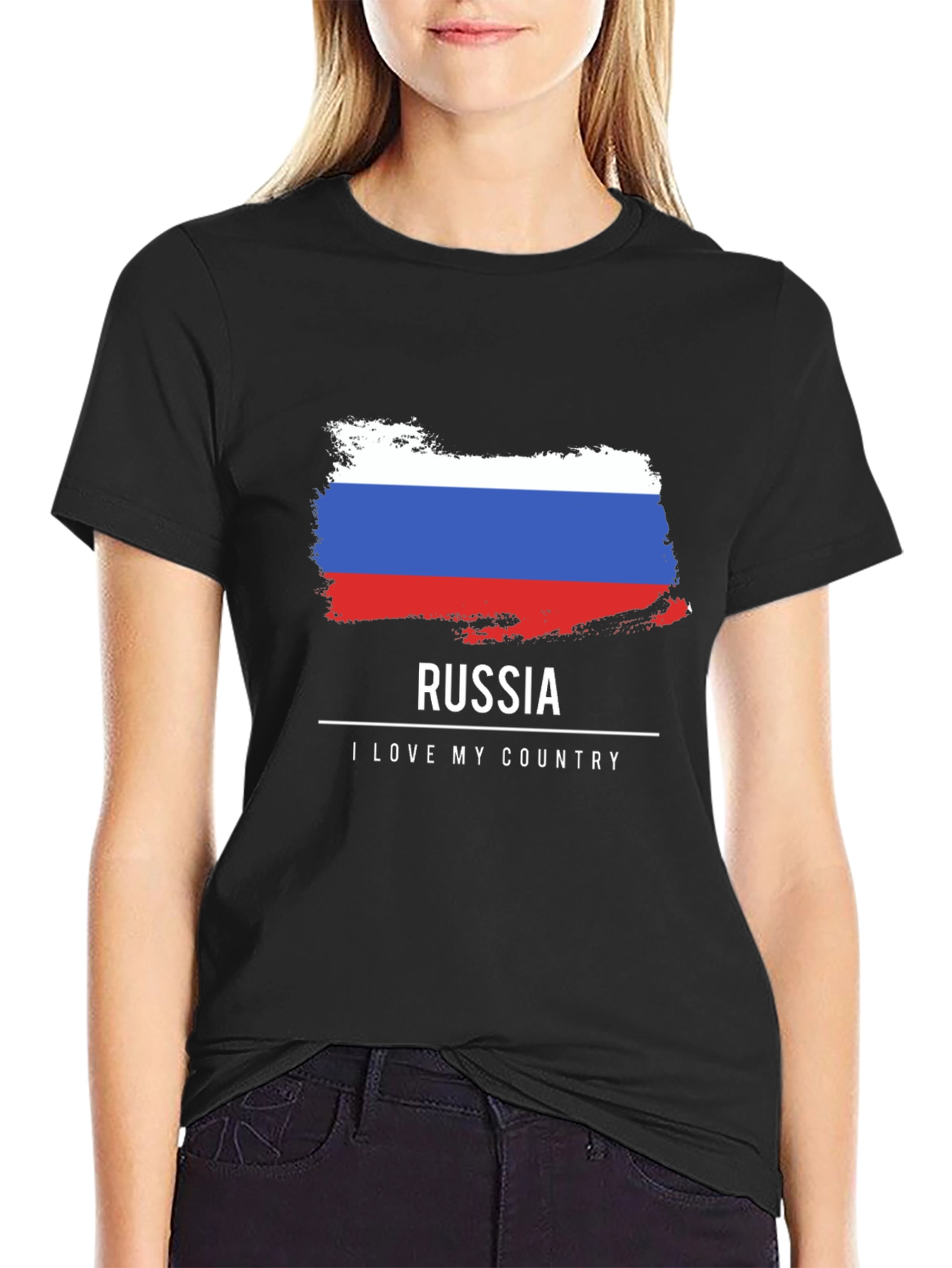 Camiseta Negra Rusia Amo Mi País