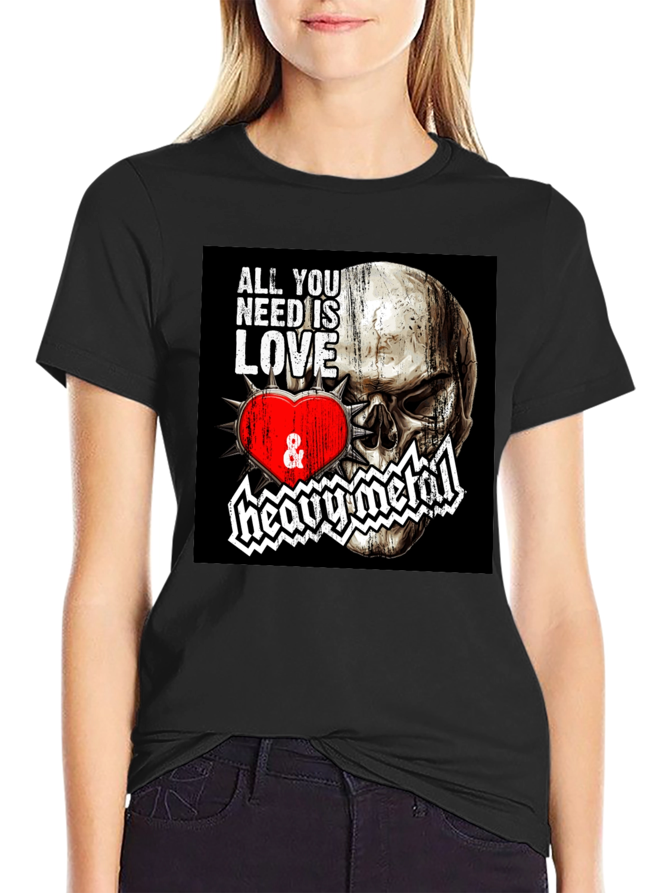 Camiseta Negra Calavera Love & Heavy Metal