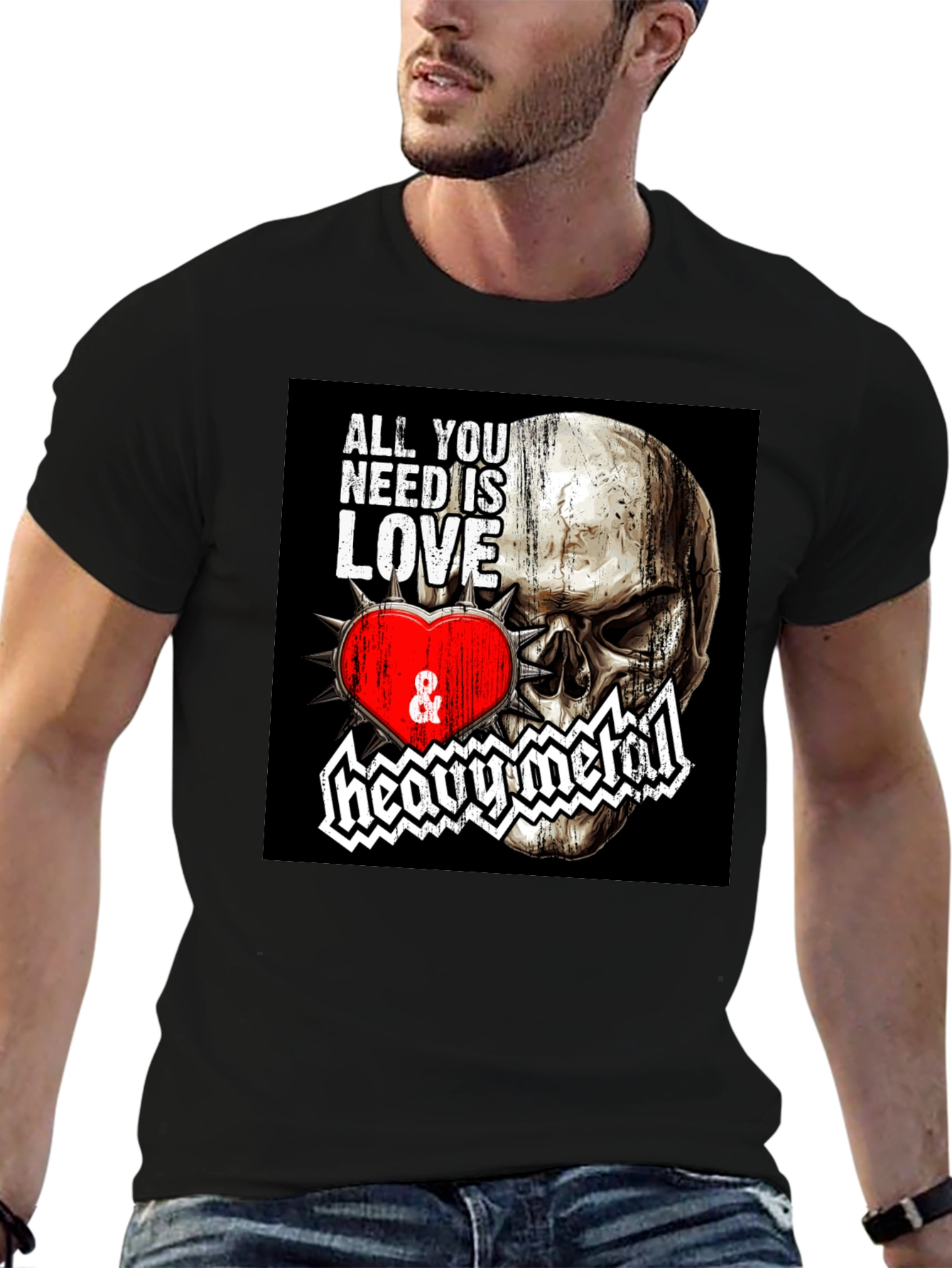 Camiseta Negra Calavera Love & Heavy Metal