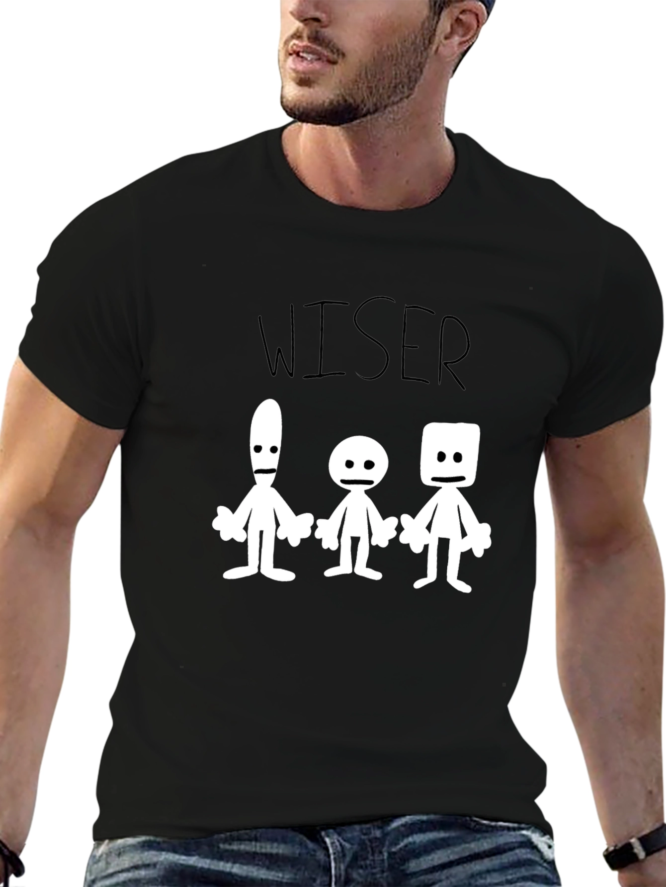 Camiseta Negra WISER con Dibujos Abstractos