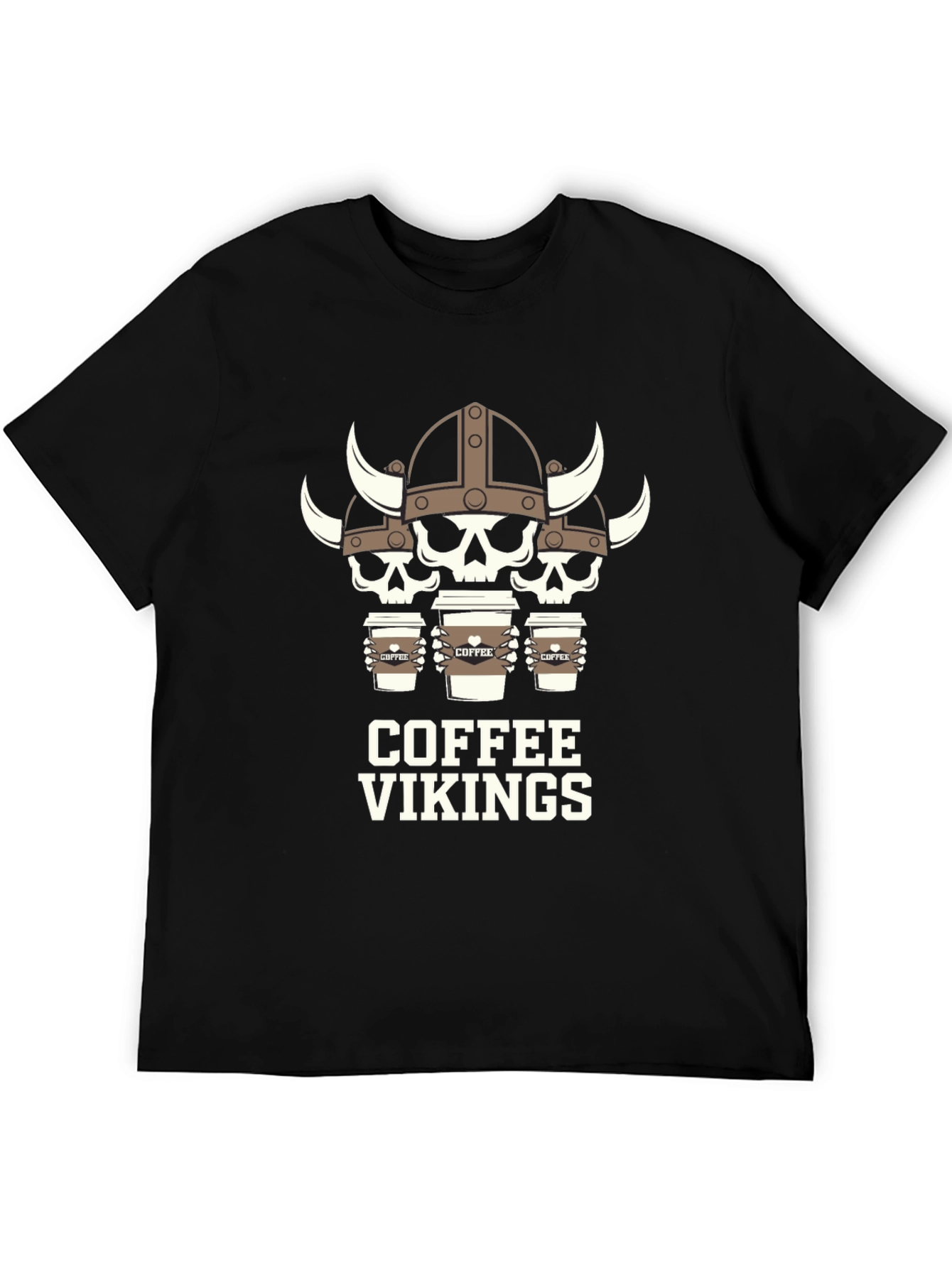 Camiseta Negra: Cráneos Vikingos Amantes del Café