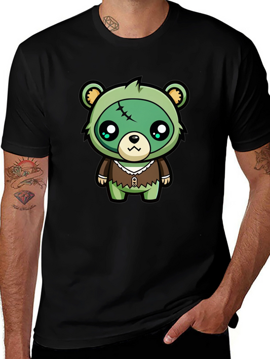 Camiseta Negra con Dibujo de Oso Zombie