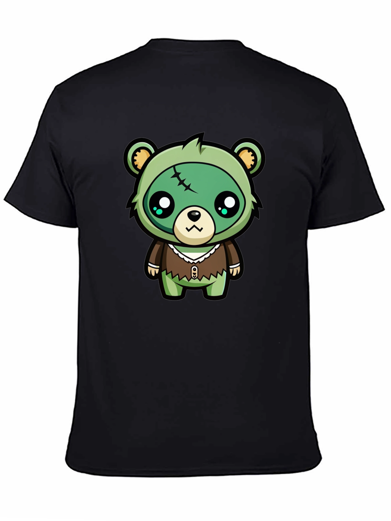 Camiseta Negra con Dibujo de Oso Zombie