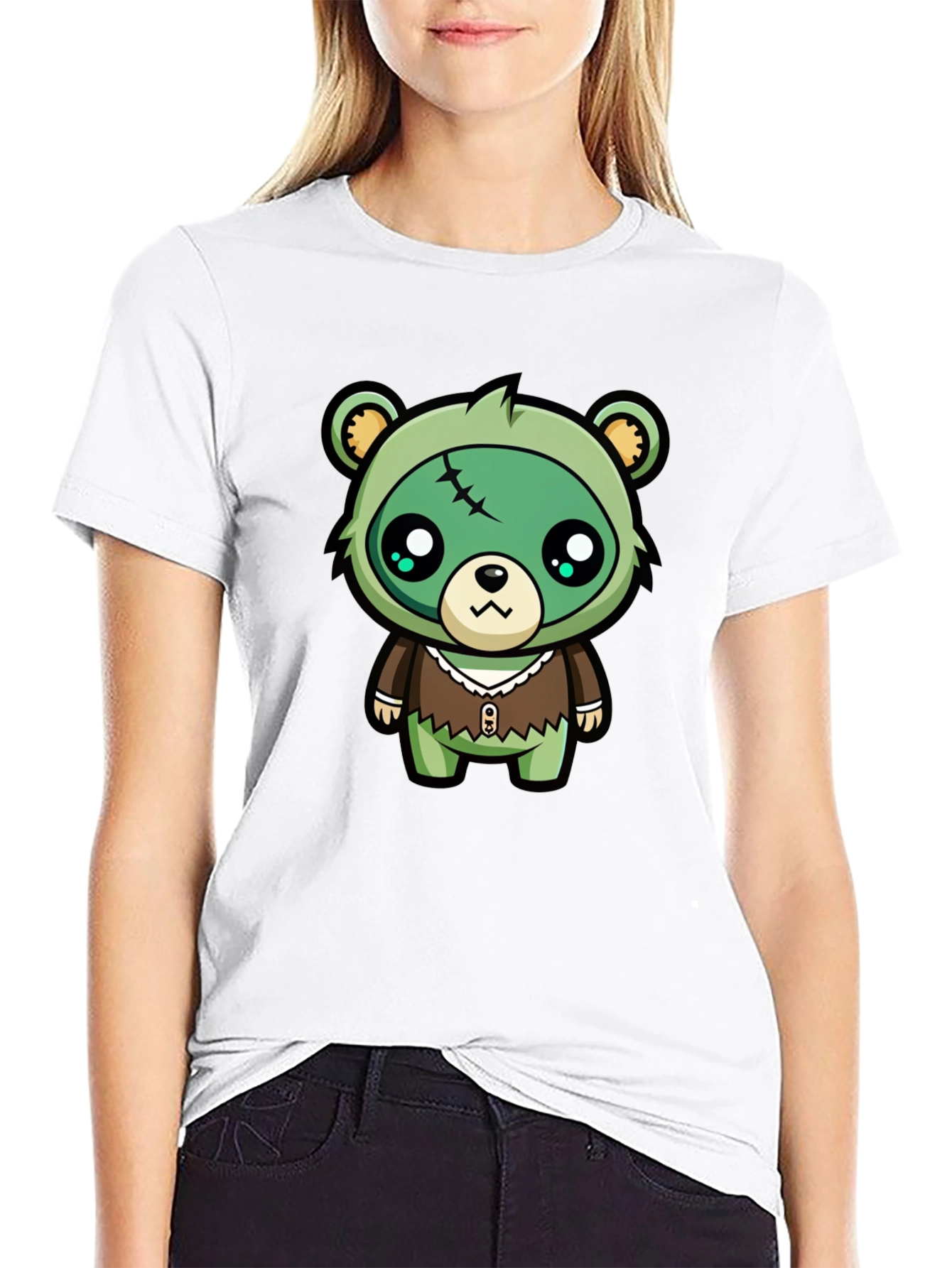 Camiseta Negra con Dibujo de Oso Zombie