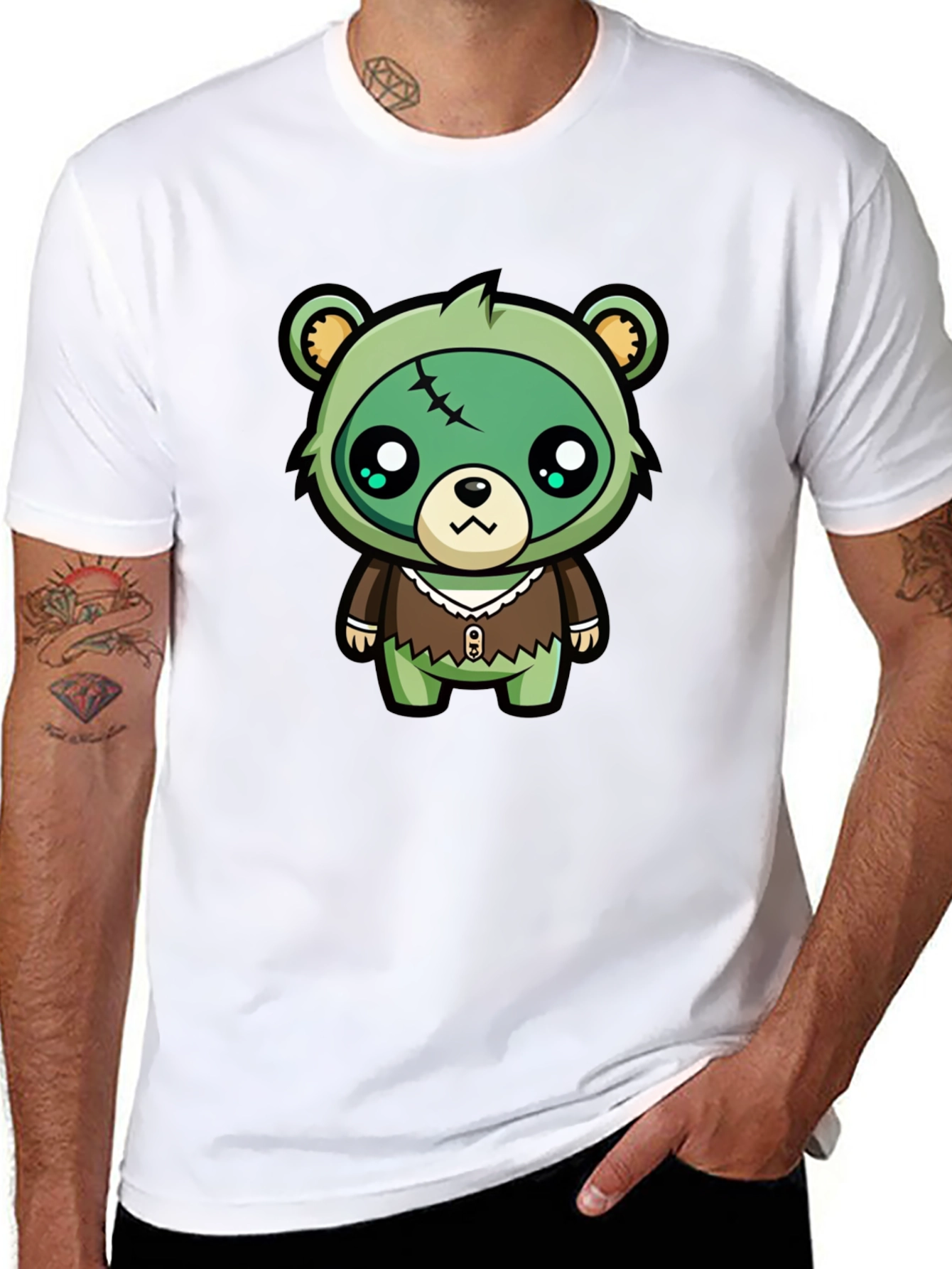 Camiseta Negra con Dibujo de Oso Zombie