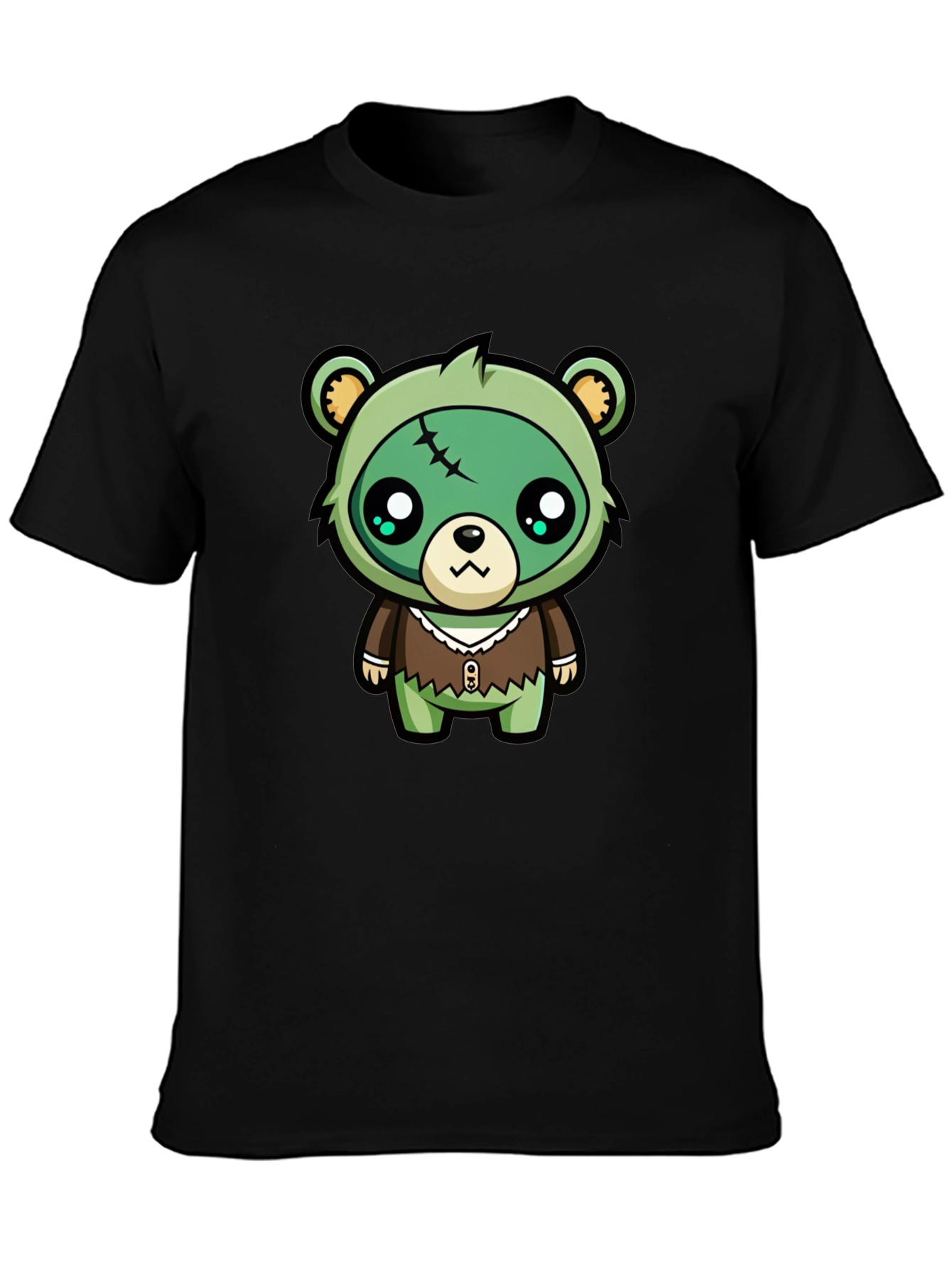 Camiseta Negra con Dibujo de Oso Zombie