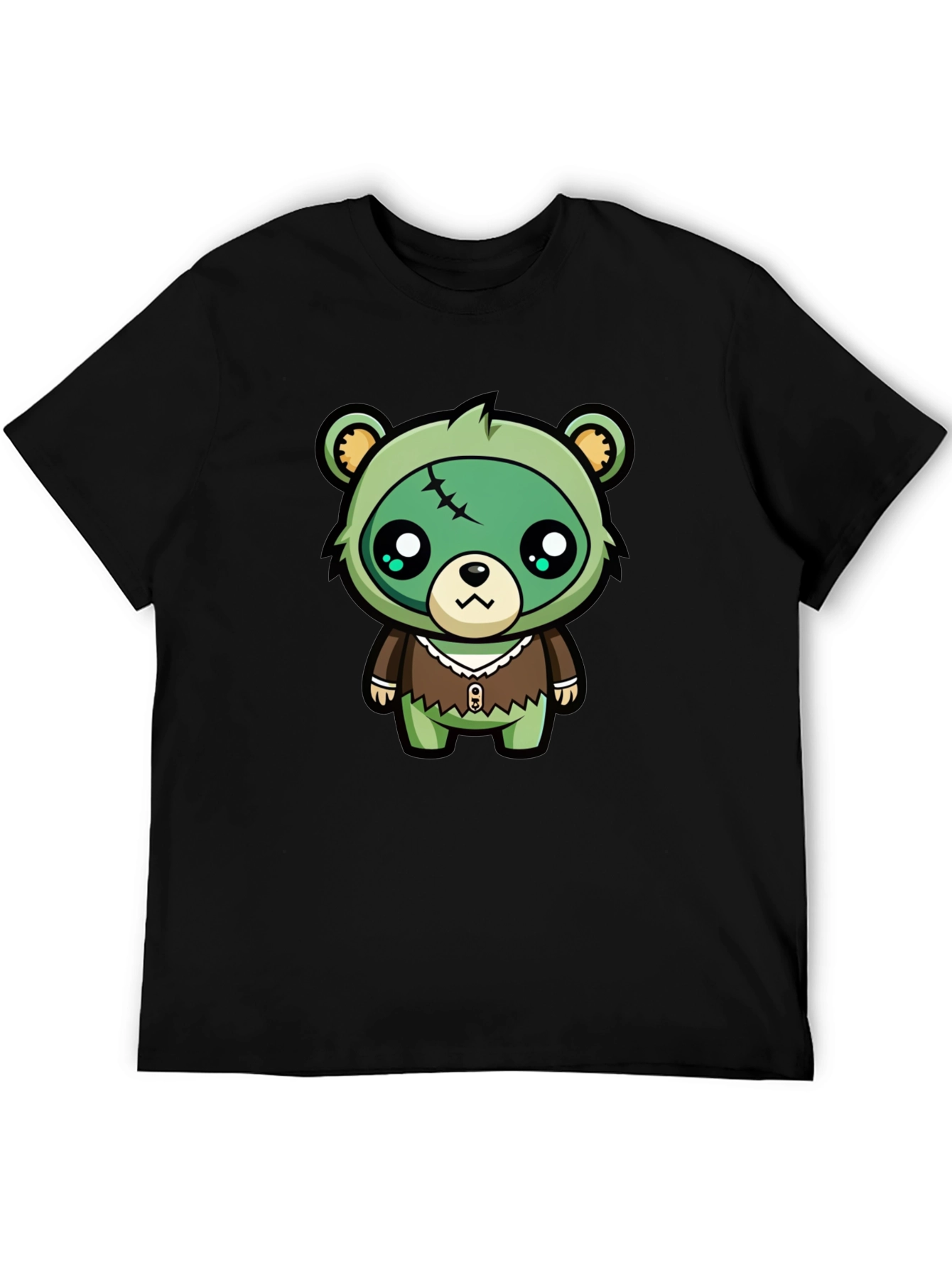 Camiseta Negra con Dibujo de Oso Zombie