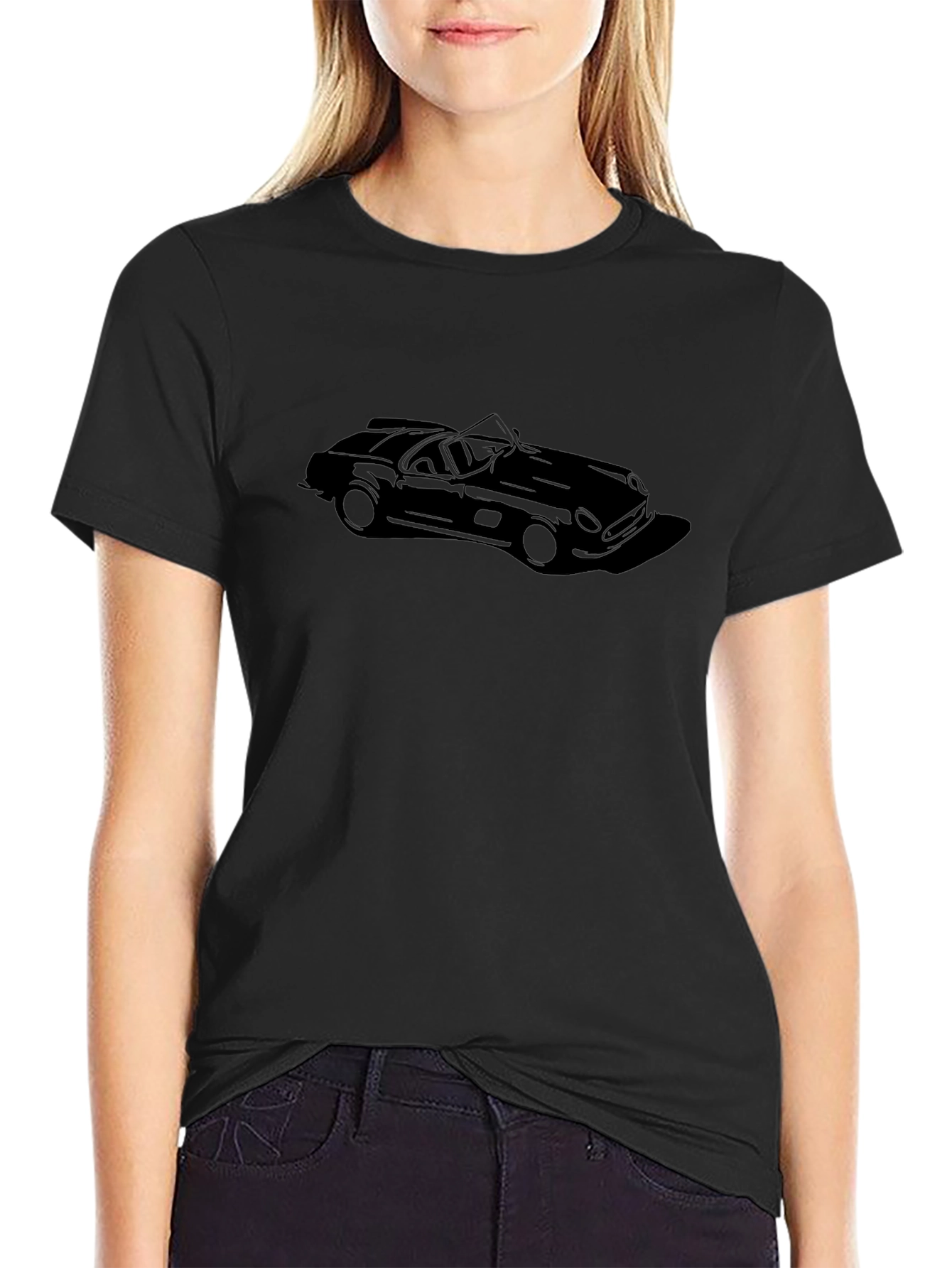 Camiseta Negra Coche Clásico Estampado para Hombre