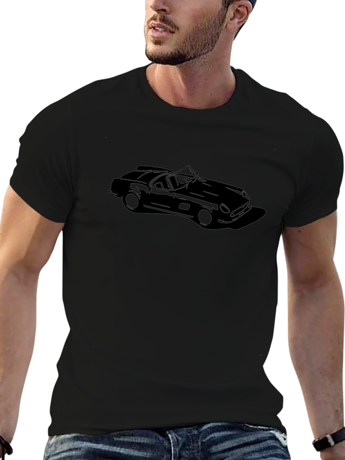 Camiseta Negra Coche Clásico Estampado para Hombre