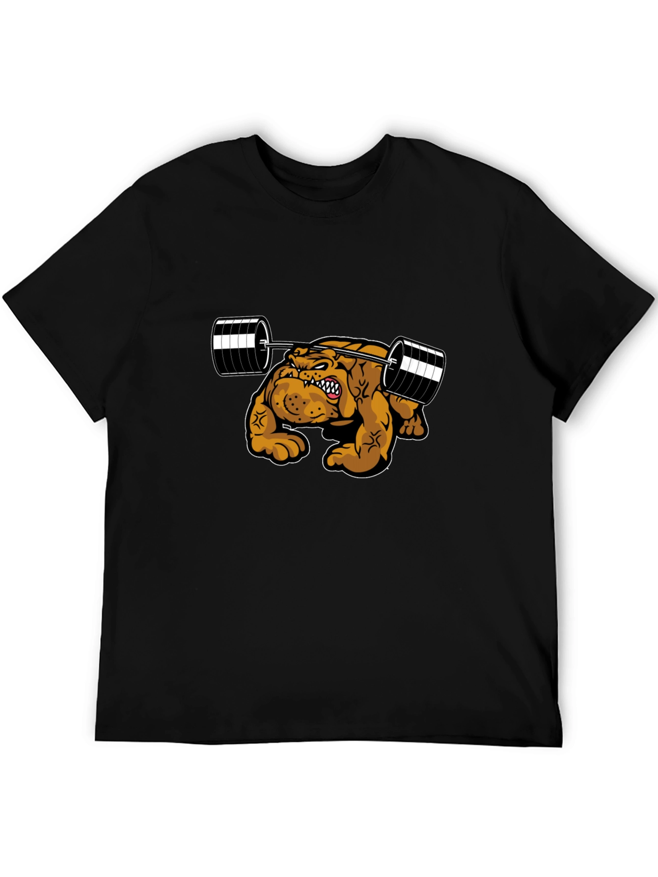 Camiseta Negra Bulldog Musculoso Levantando Pesas