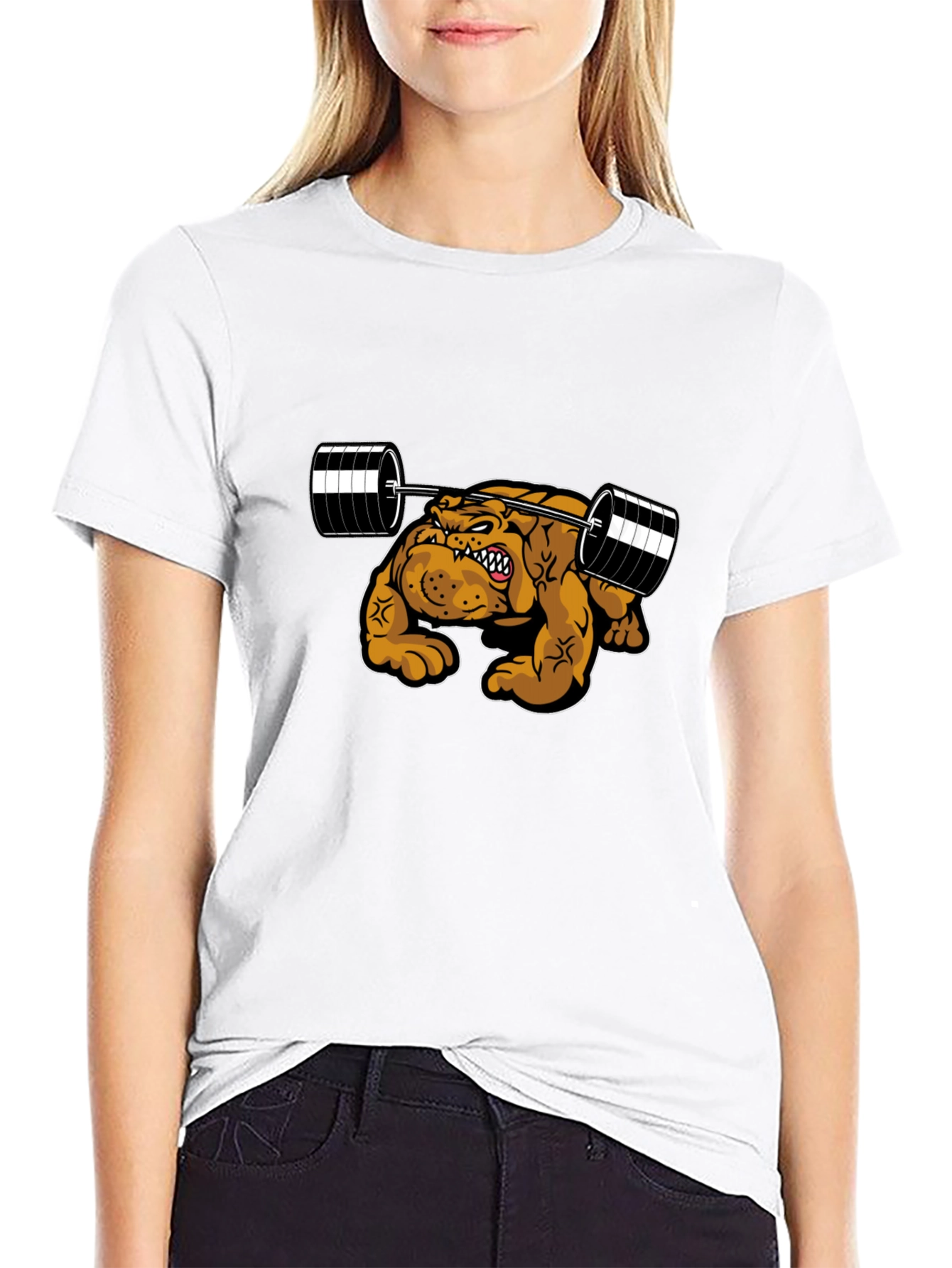 Camiseta Negra Bulldog Musculoso Levantando Pesas