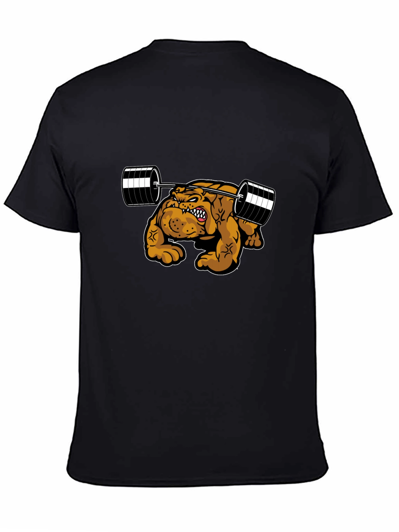 Camiseta Negra Bulldog Musculoso Levantando Pesas