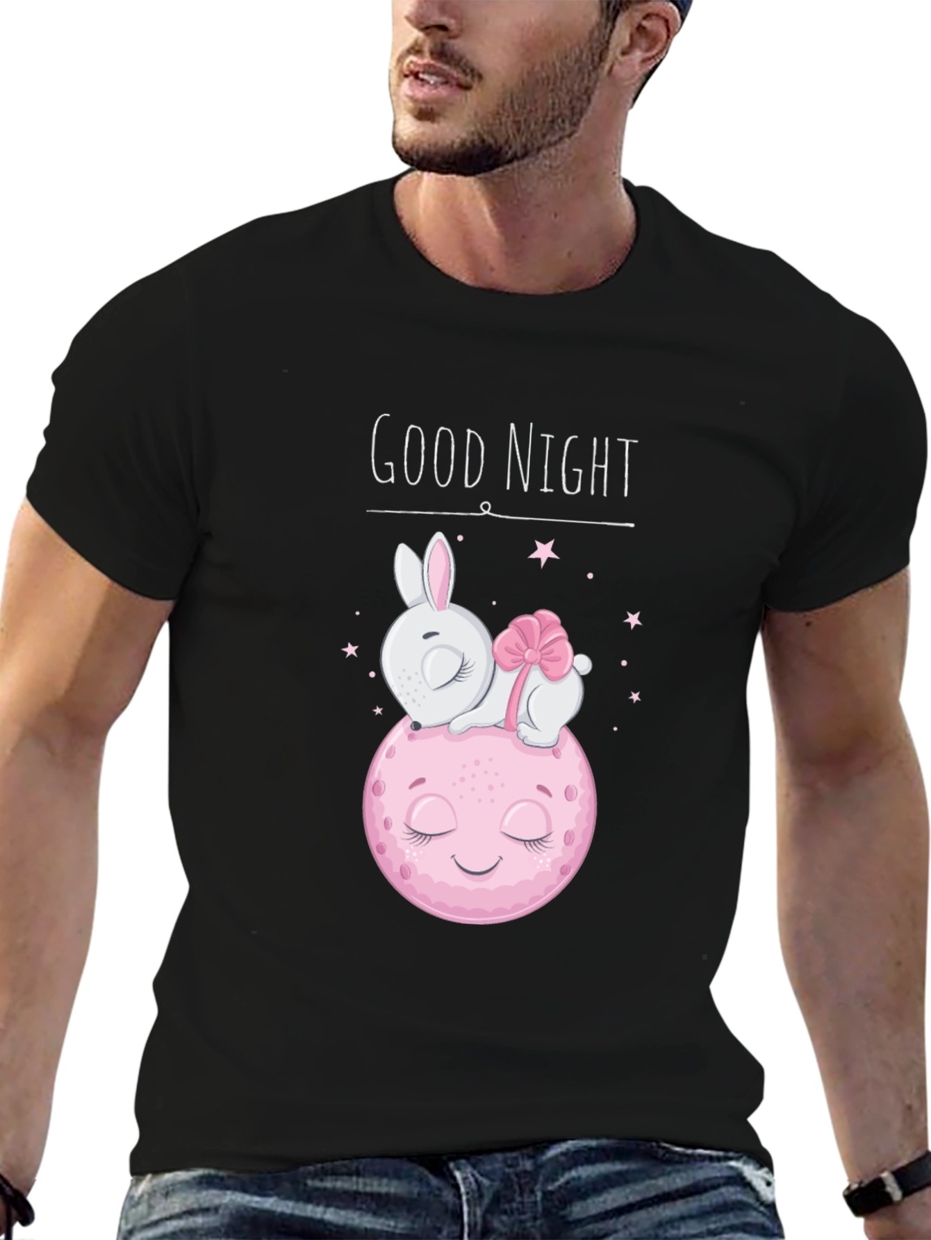 Camiseta Negra Buenas Noches Conejo Luna