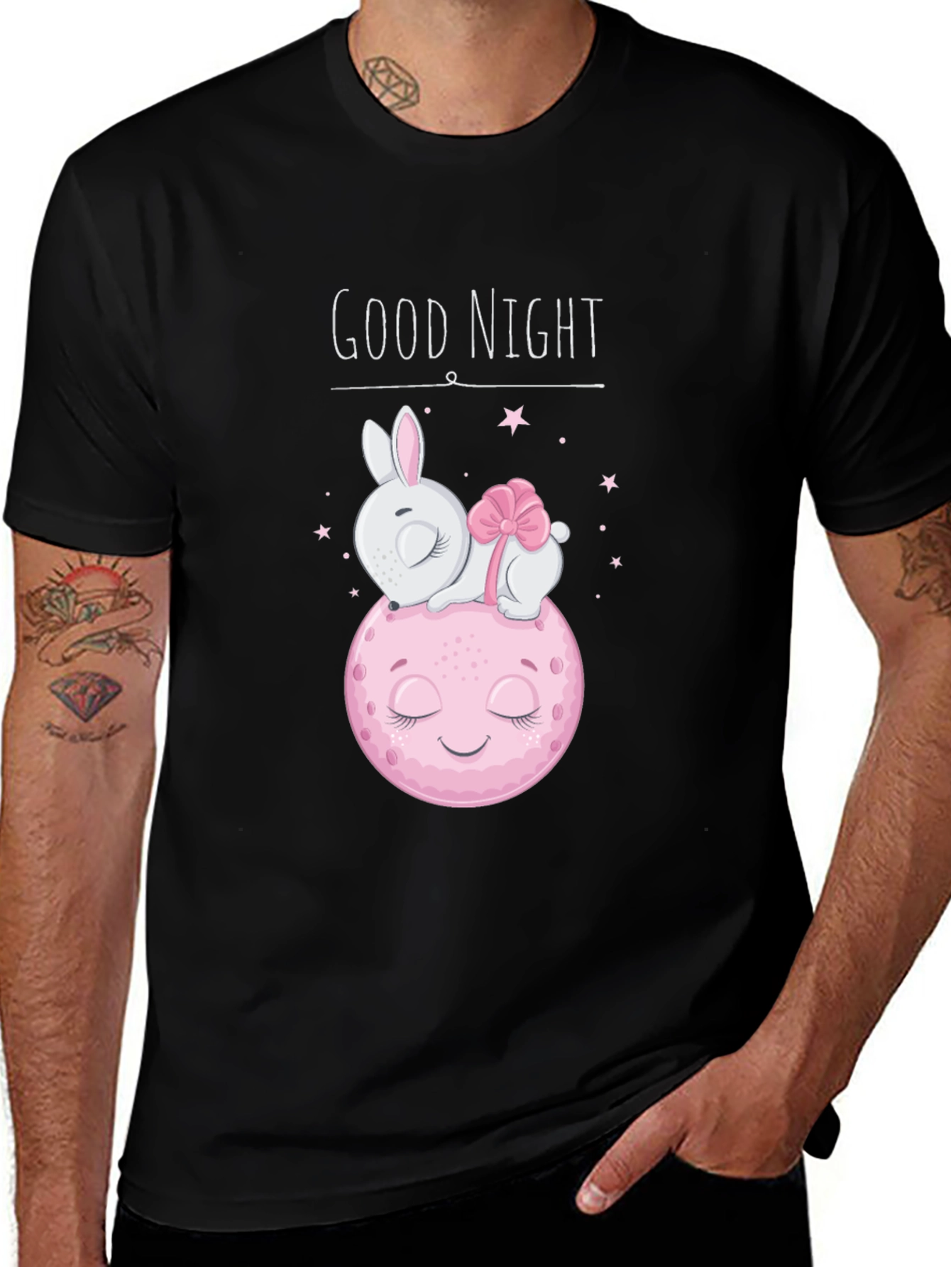 Camiseta Negra Buenas Noches Conejo Luna