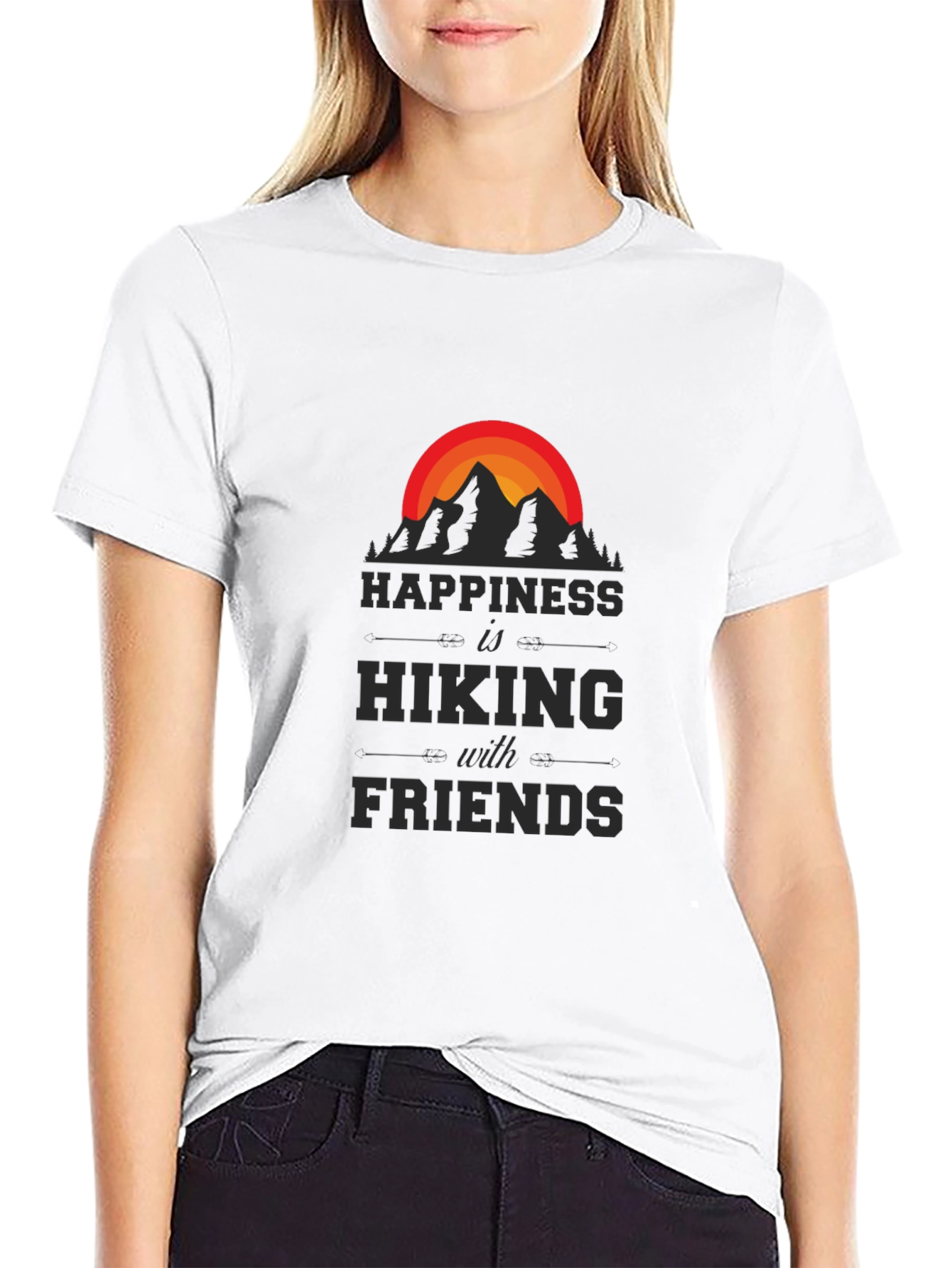Camiseta Negra Happiness is Hiking with Friends