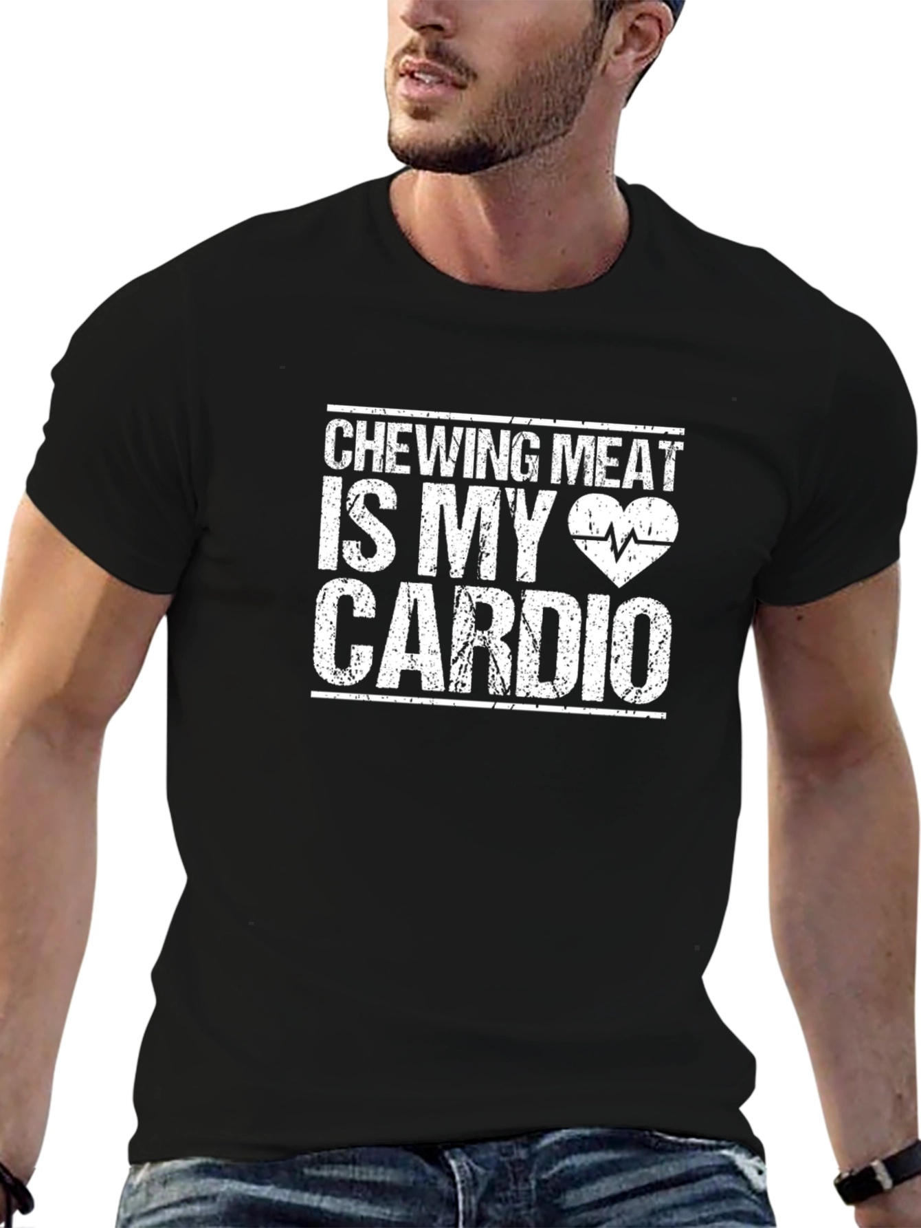 Camiseta Negra: Chewing Meat Is My Cardio