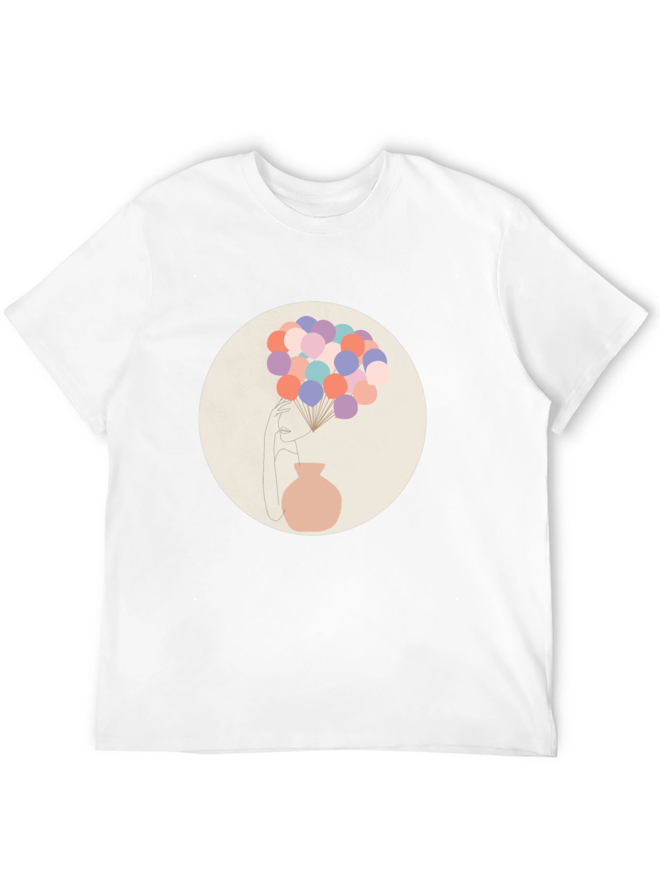 Camiseta Negra con Diseño Abstracto de Mujer y Globos