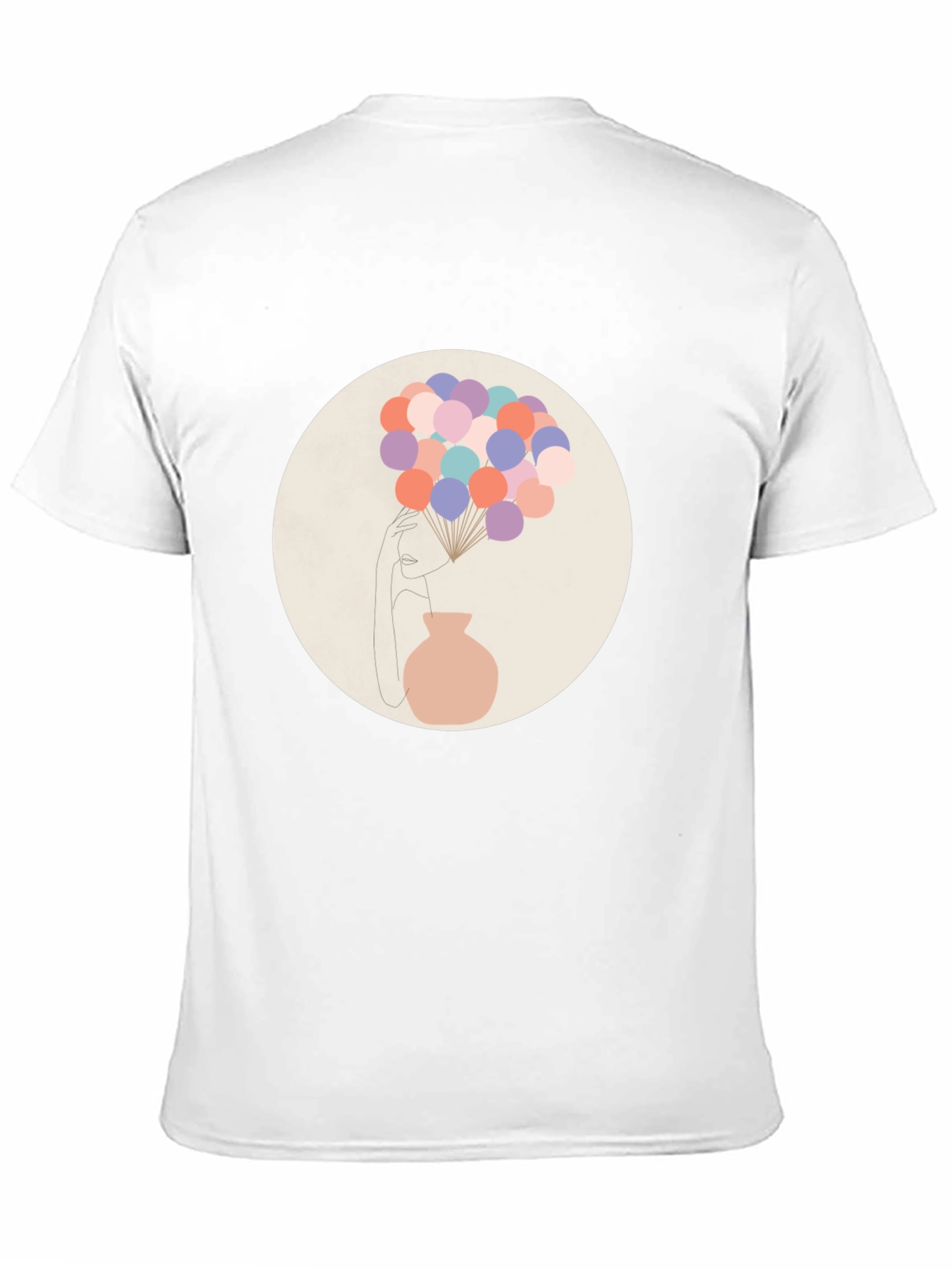 Camiseta Negra con Diseño Abstracto de Mujer y Globos