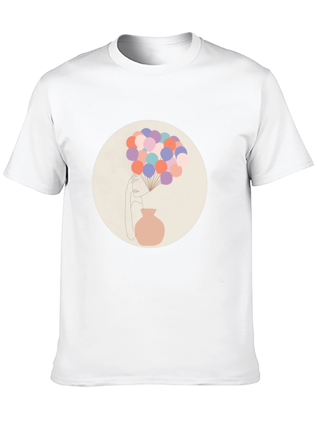 Camiseta Negra con Diseño Abstracto de Mujer y Globos