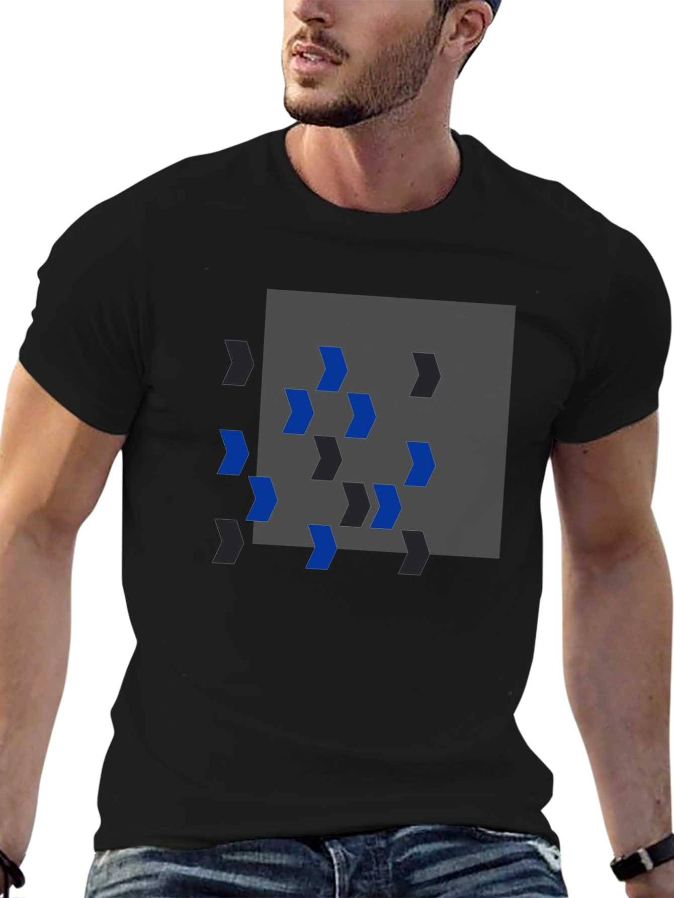 Camiseta Negra con Diseño Abstracto de Flechas