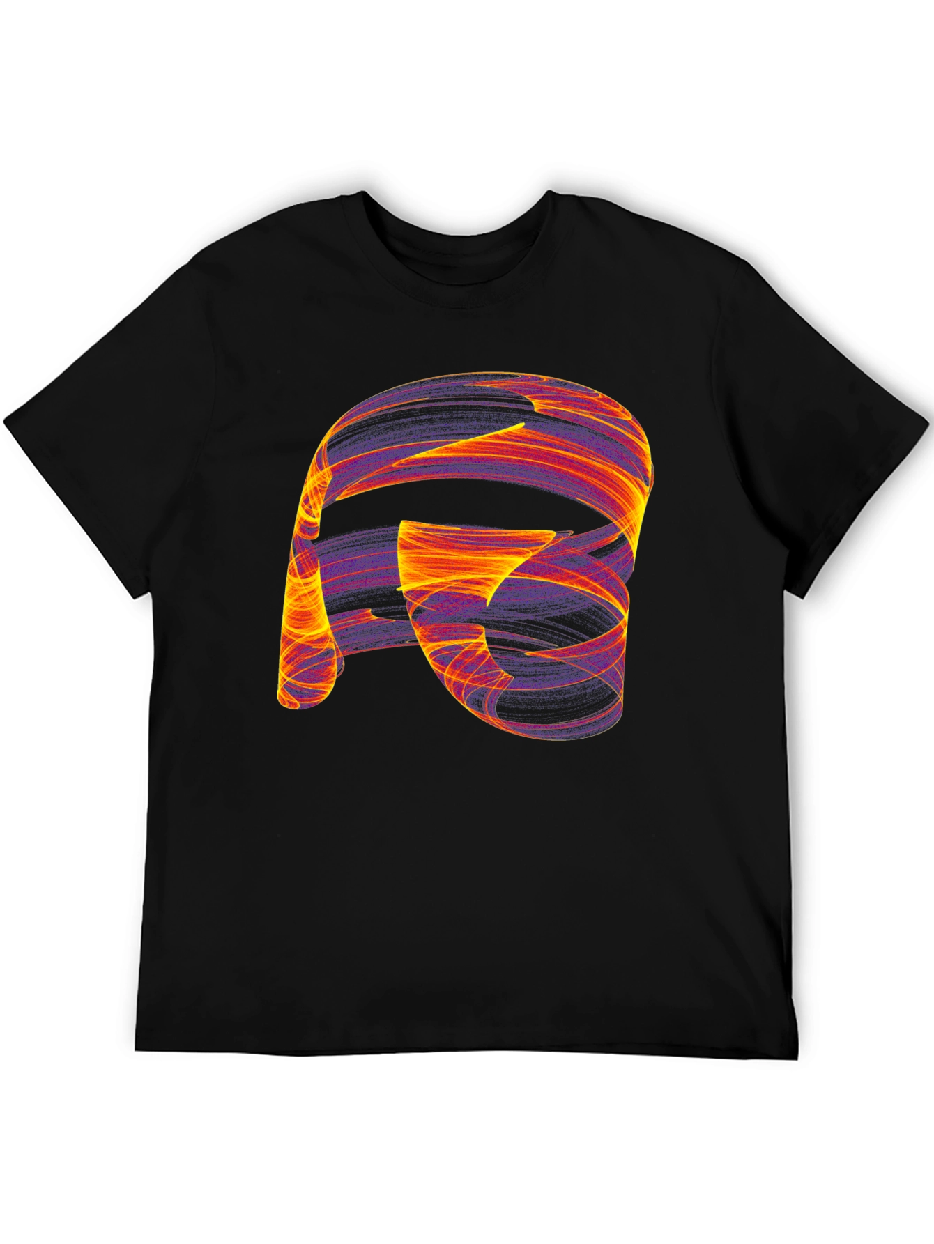 Camiseta Negra con Diseño Abstracto Naranja y Violeta