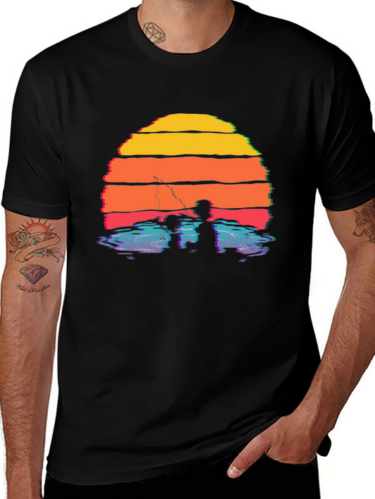 Camiseta Gráfica Atardecer Pesca para Hombre