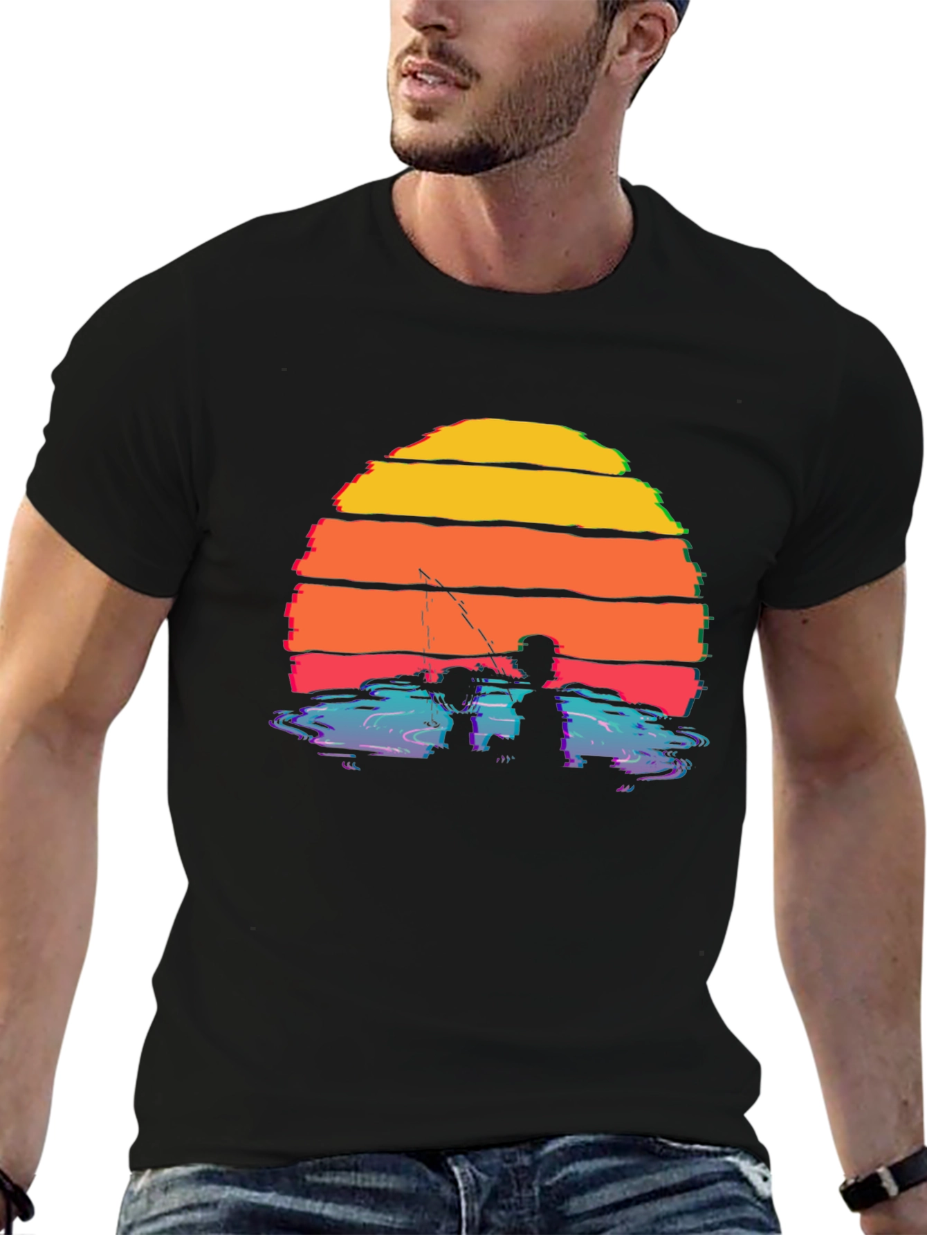 Camiseta Gráfica Atardecer Pesca para Hombre