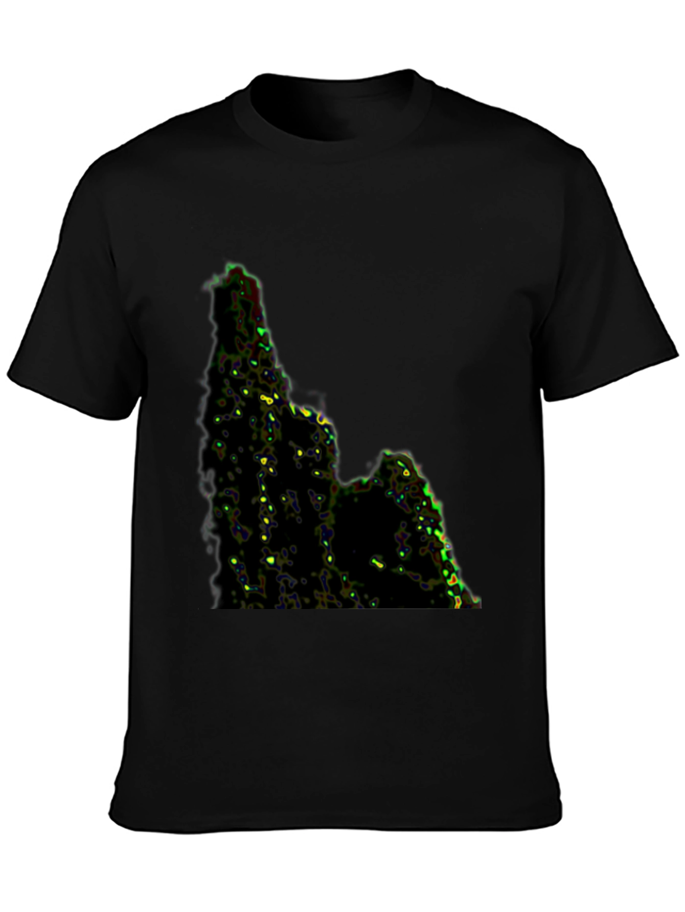 Camiseta Negra con Diseño Abstracto Montañoso