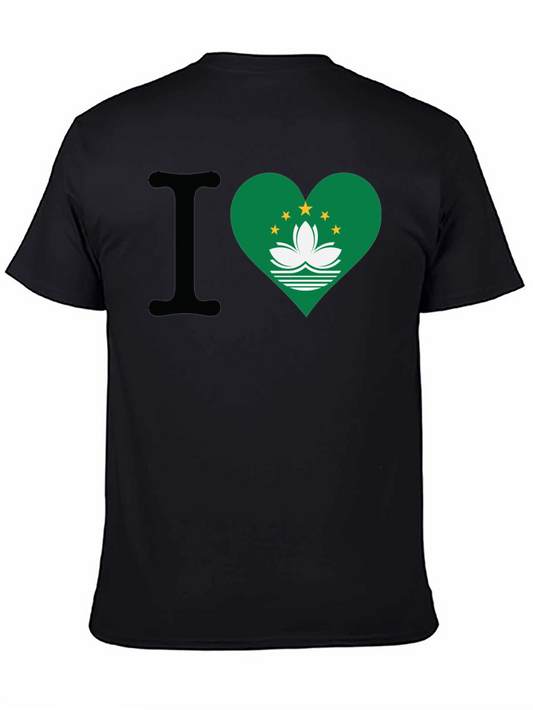 Camiseta Negra con Corazón Bandera de Macao