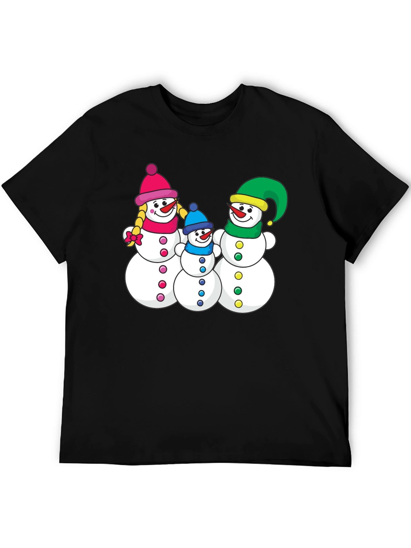 Snowman Family Black T-Shirt