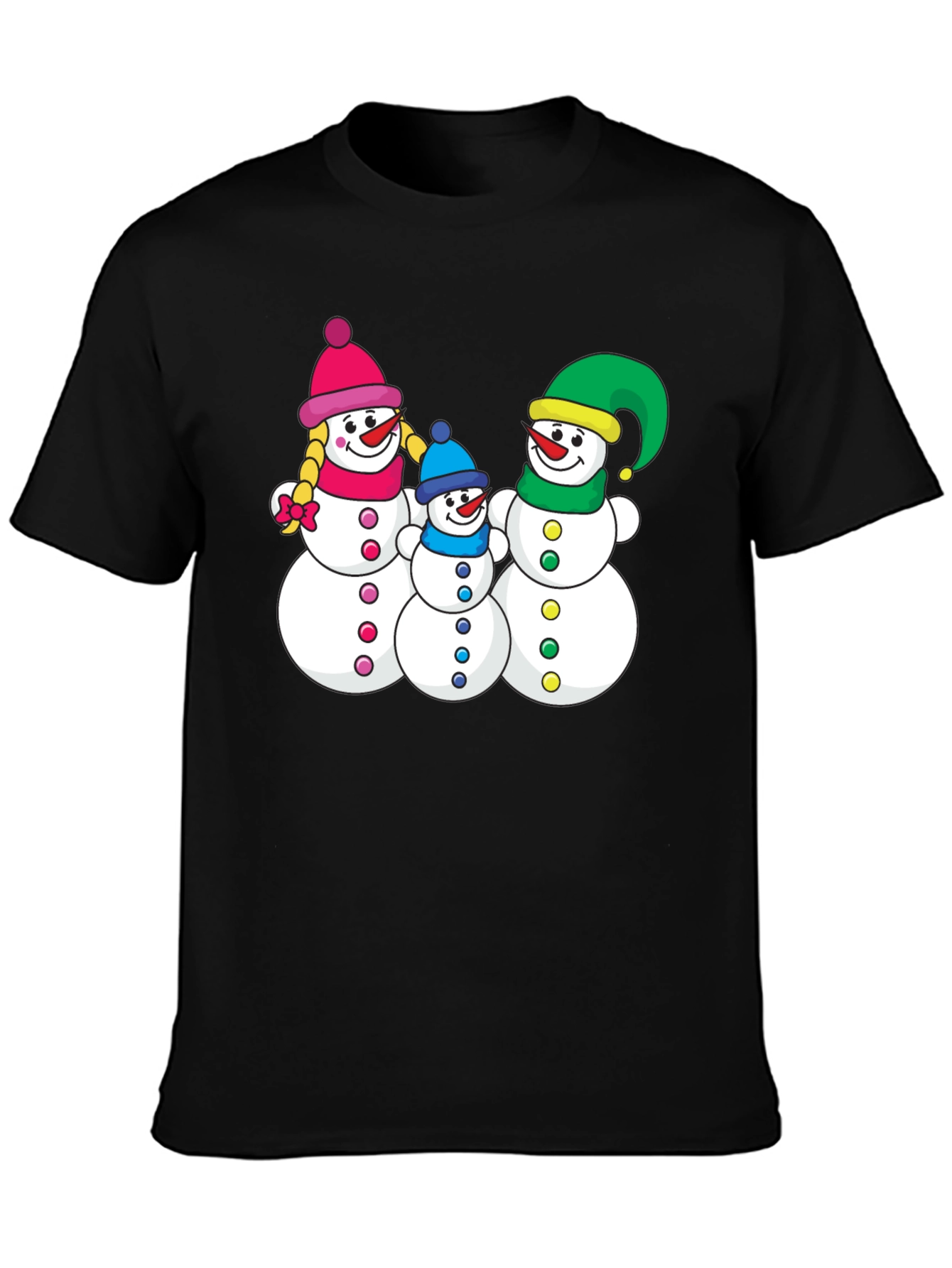Snowman Family Black T-Shirt