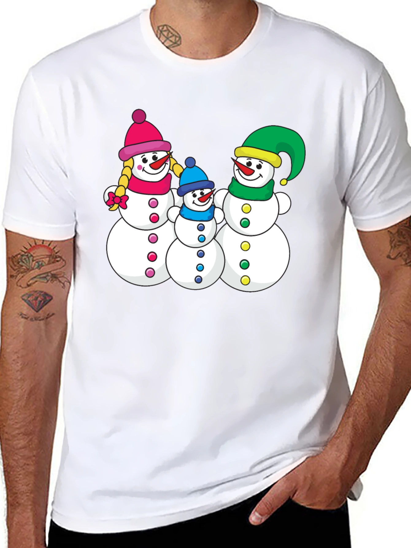Snowman Family Black T-Shirt